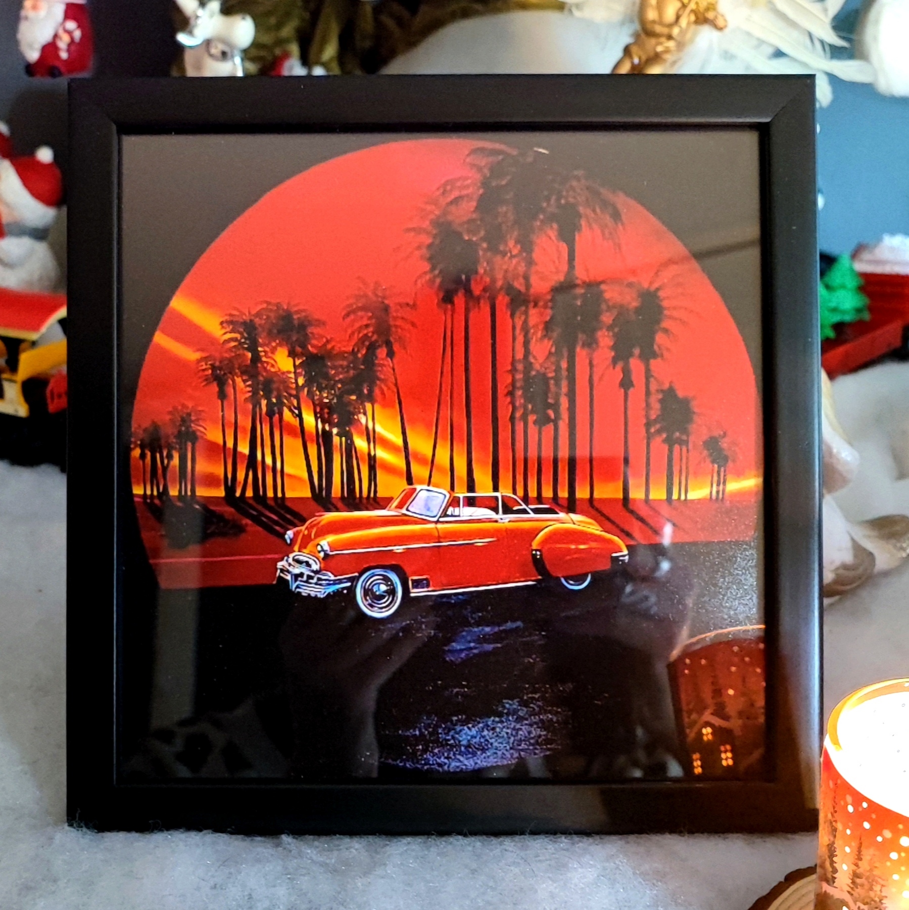 Reproduction encadrée d'après la toile originale "Sunset" 20X20 cm