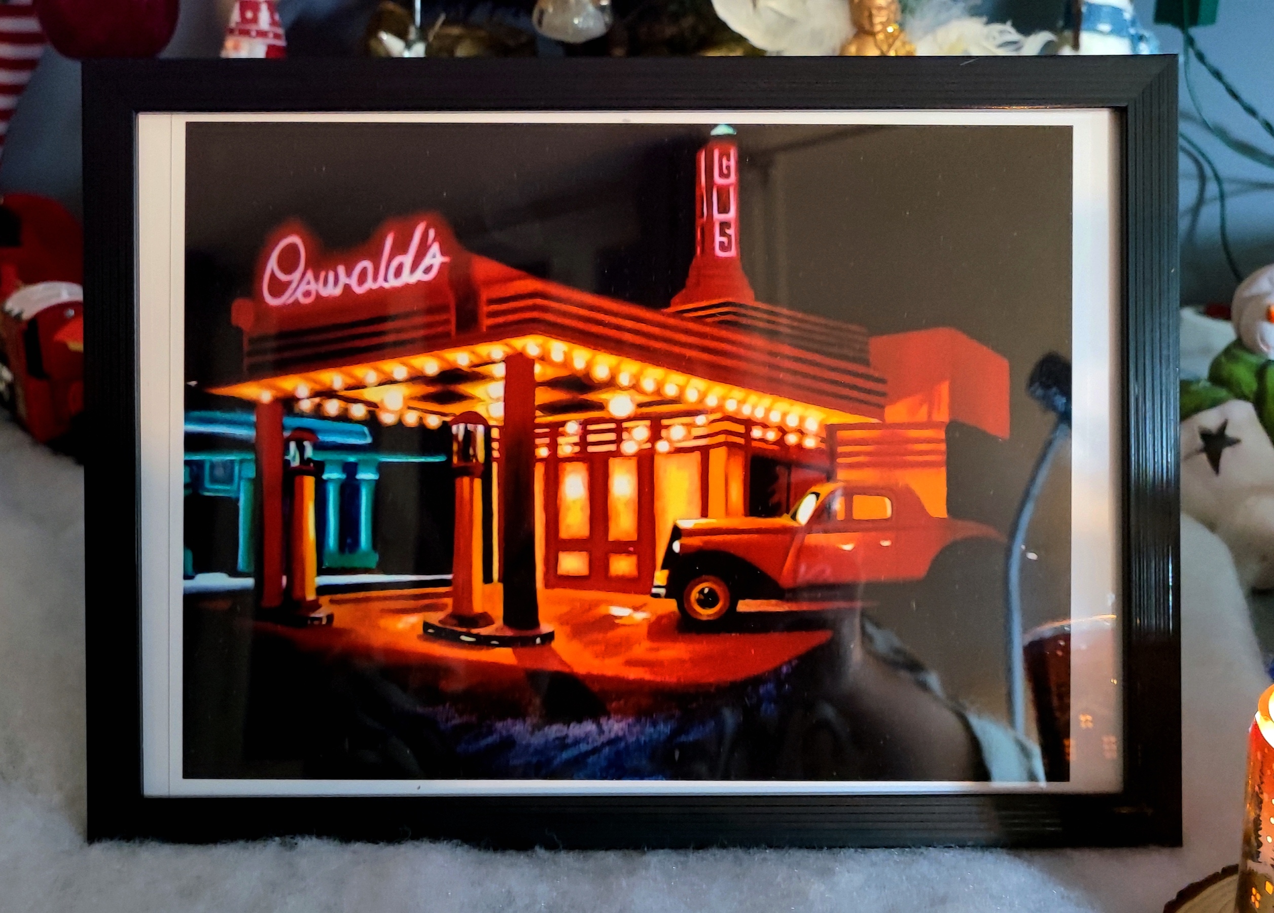 Reproduction encadrée d'après la toile originale "Gas Station" 20X30cm