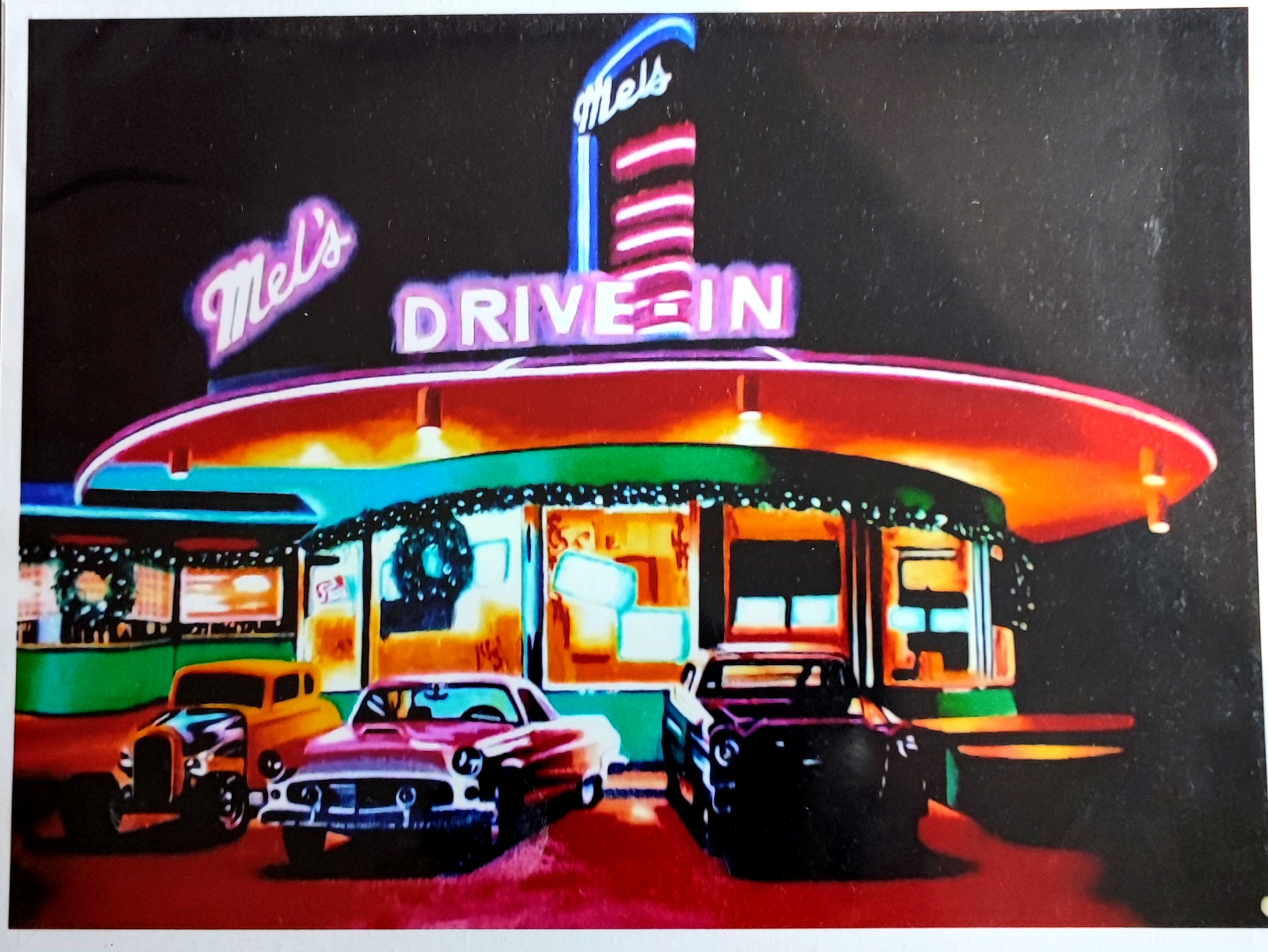 Reproduction encadrée d'après la toile originale "Drive In" 20X30cm