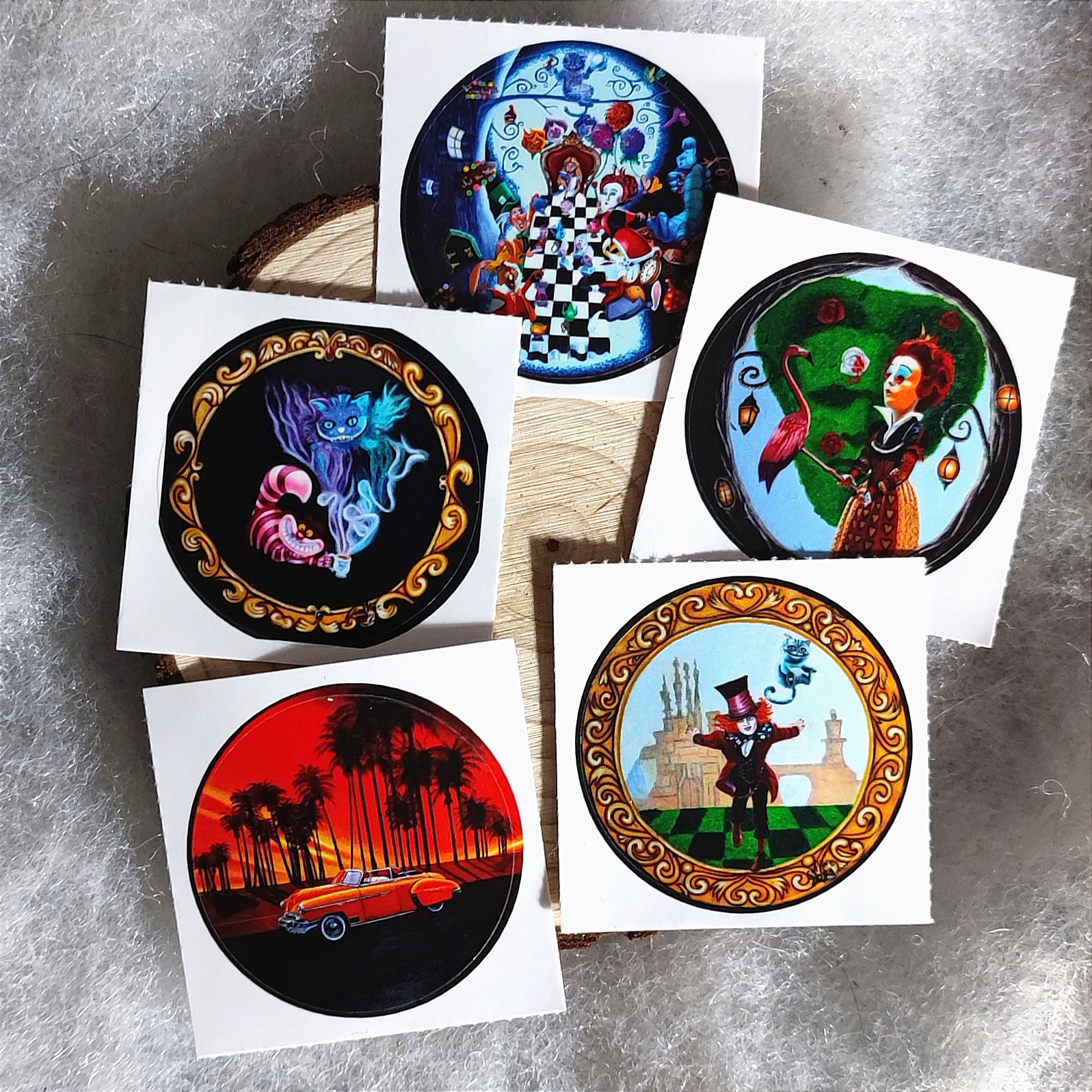 Lot de 5 Stickers d'après les toiles originales "Sunset" et la collection Alice 