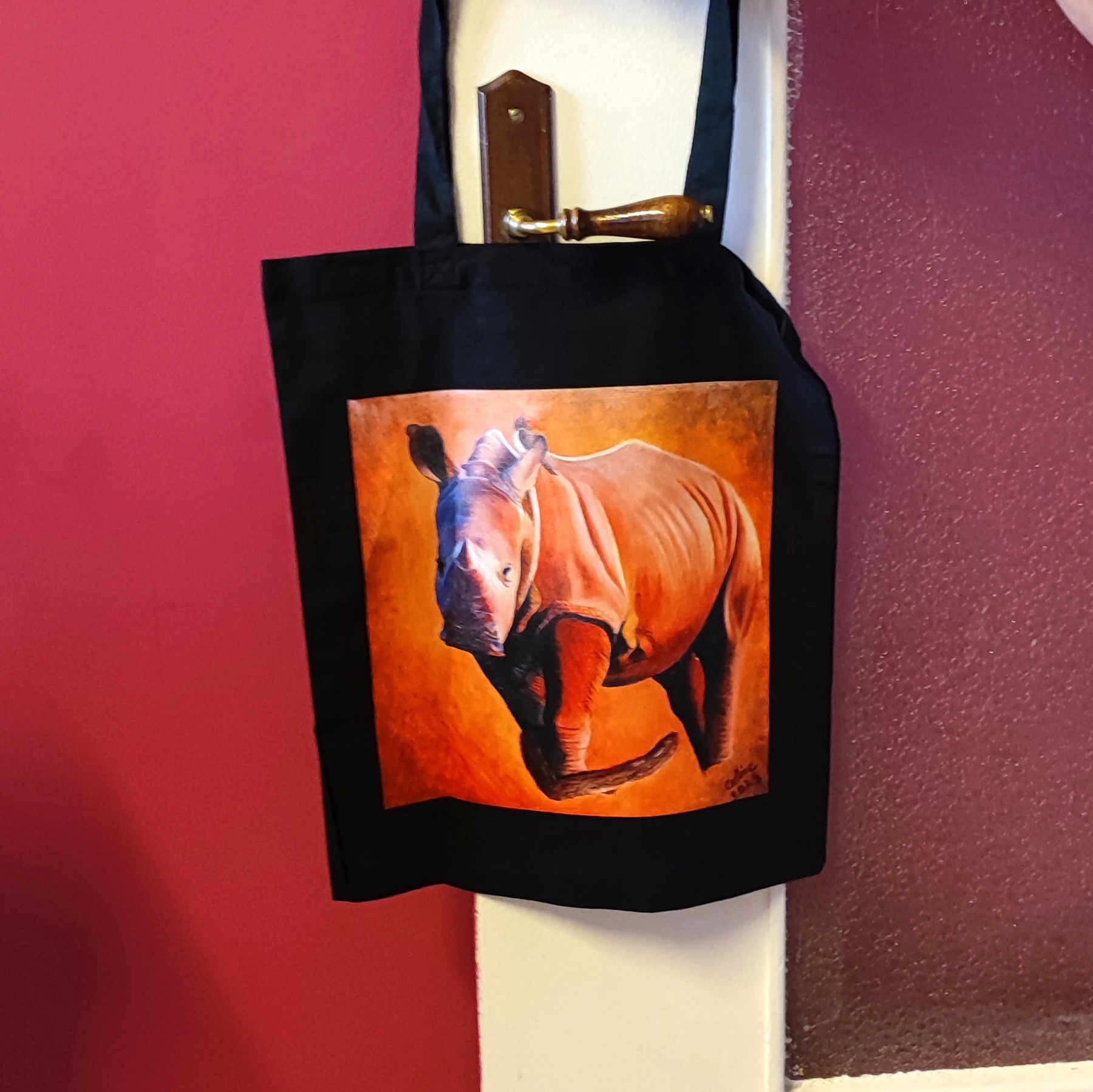 Tote bag avec impression de l'oeuvre originale Rhinocéros d'Afrique du sud