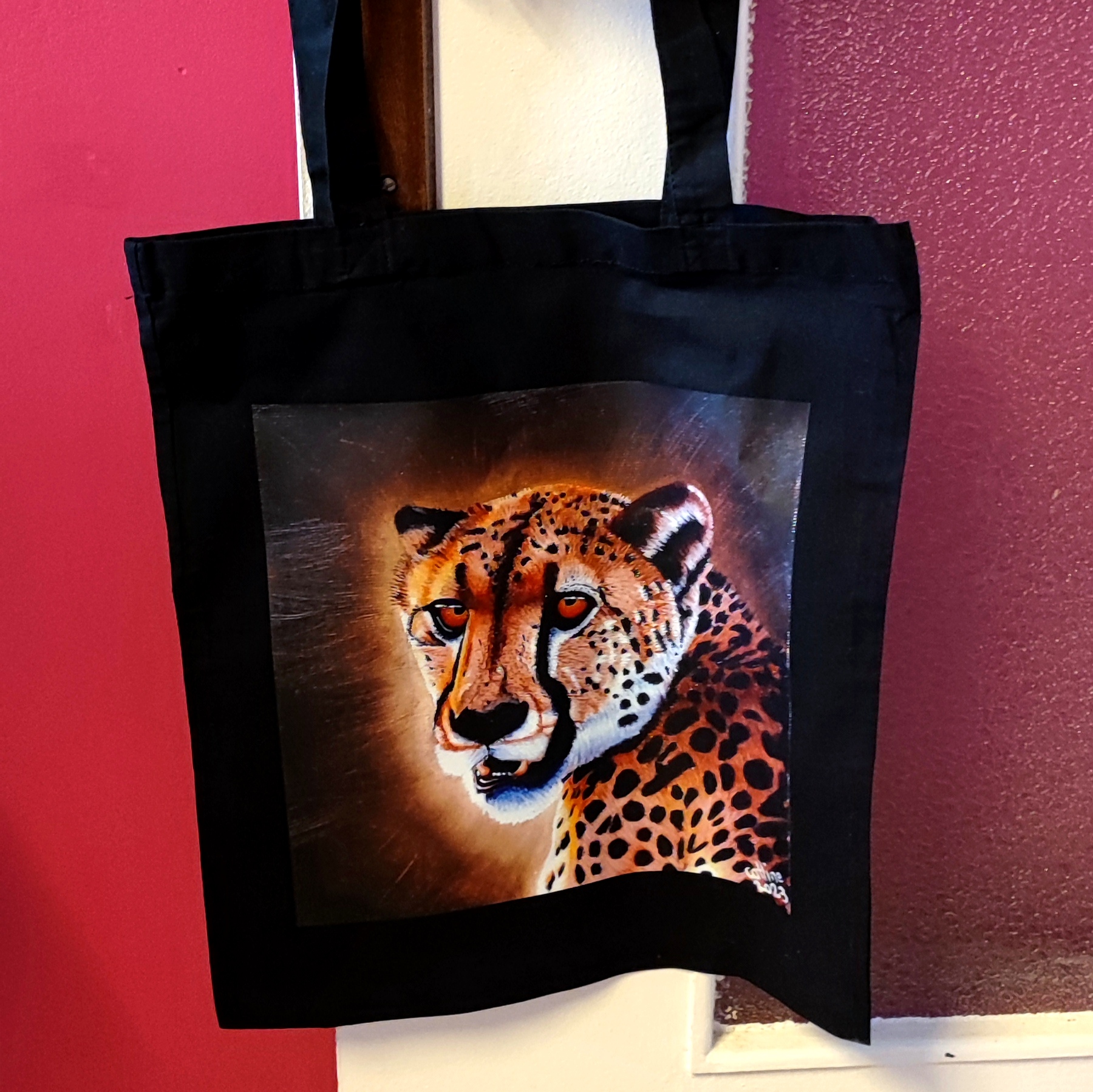 Tote bag avec impression de l'oeuvre originale le Guépard d'Afrique du Sud 