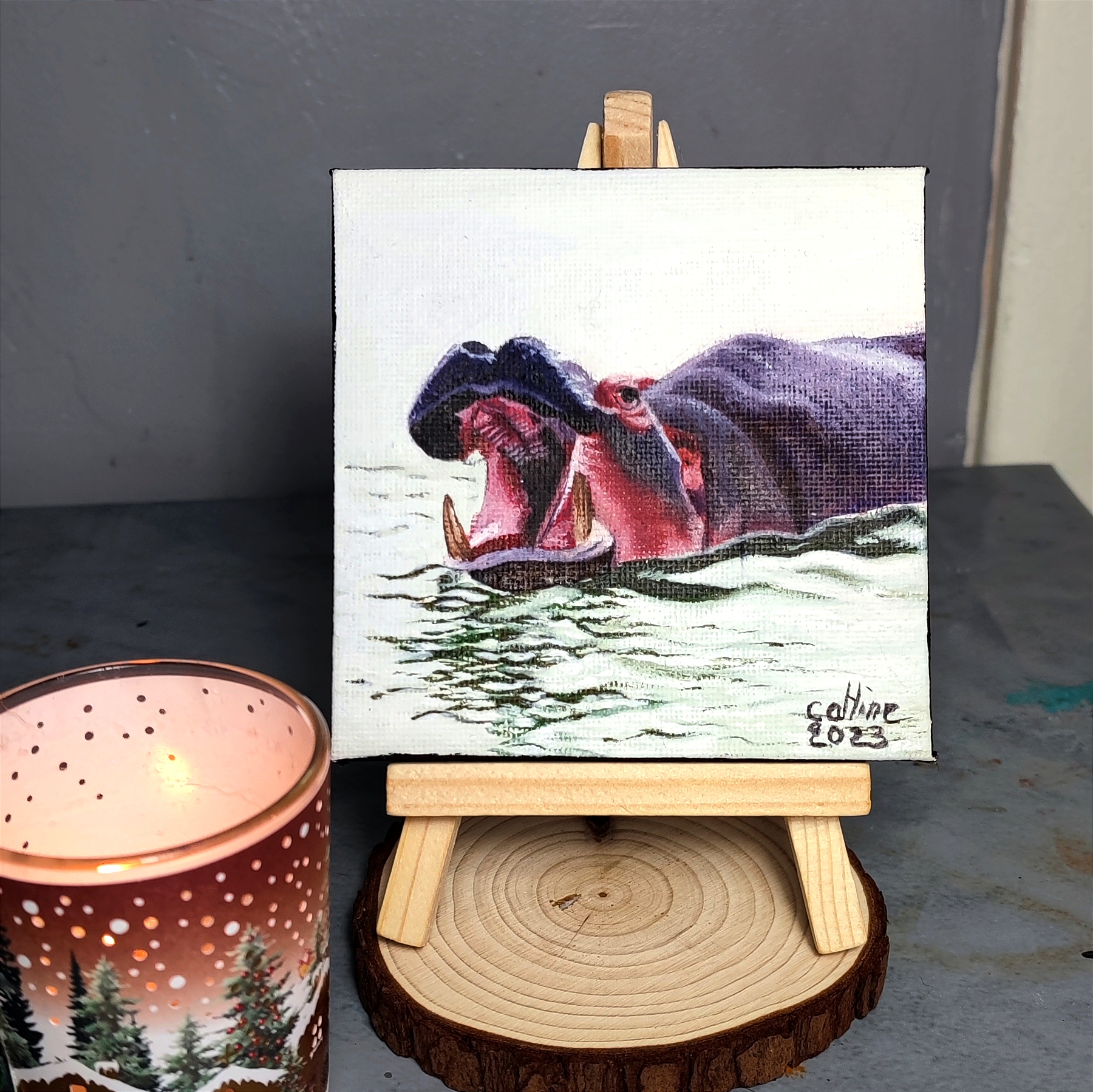 Mini toile 10X10cm Hippopotames d'Afrique du Sud 