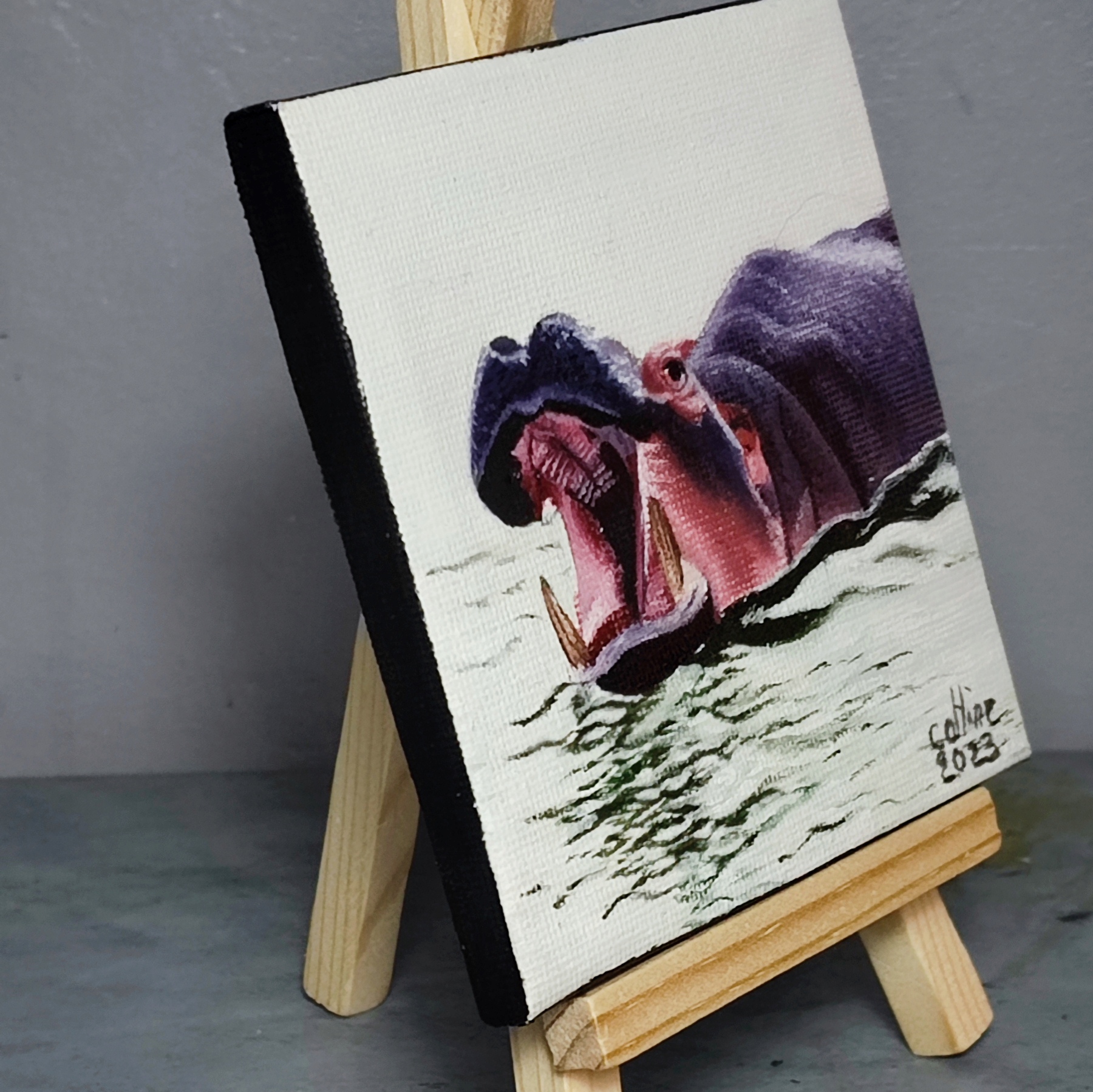 Mini toile 10X10cm Hippopotames d'Afrique du Sud 