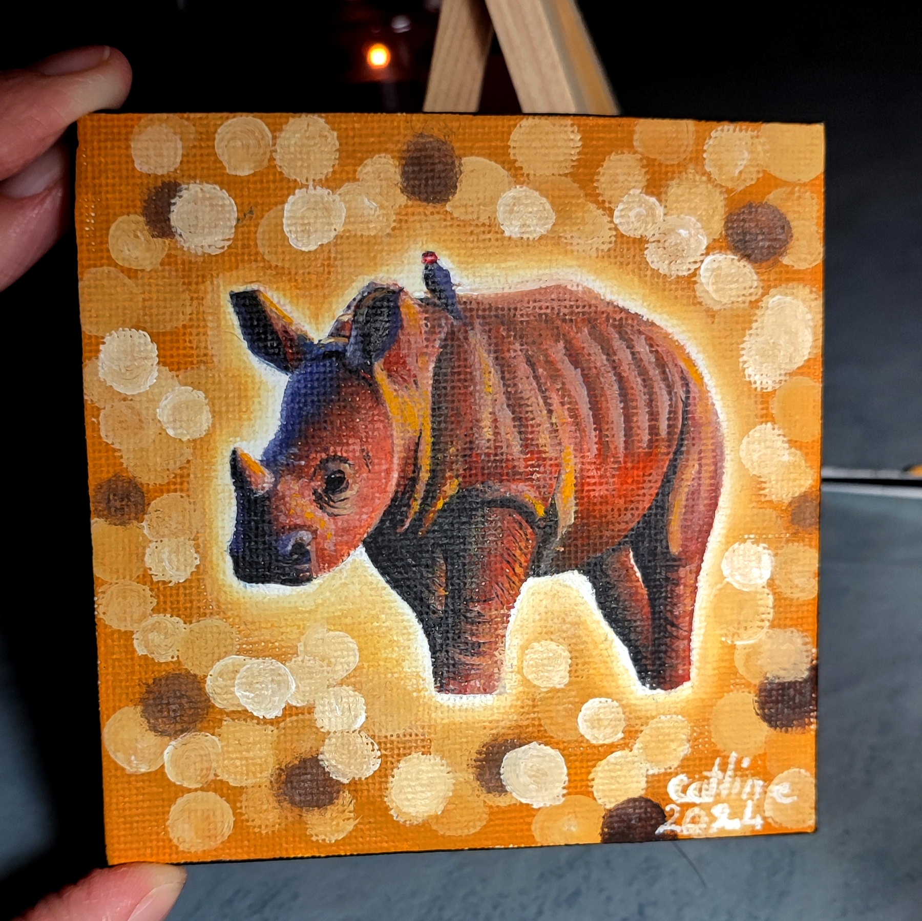 Mini toile 10X10cm bébé Rhinocéros d'Afrique du Sud 