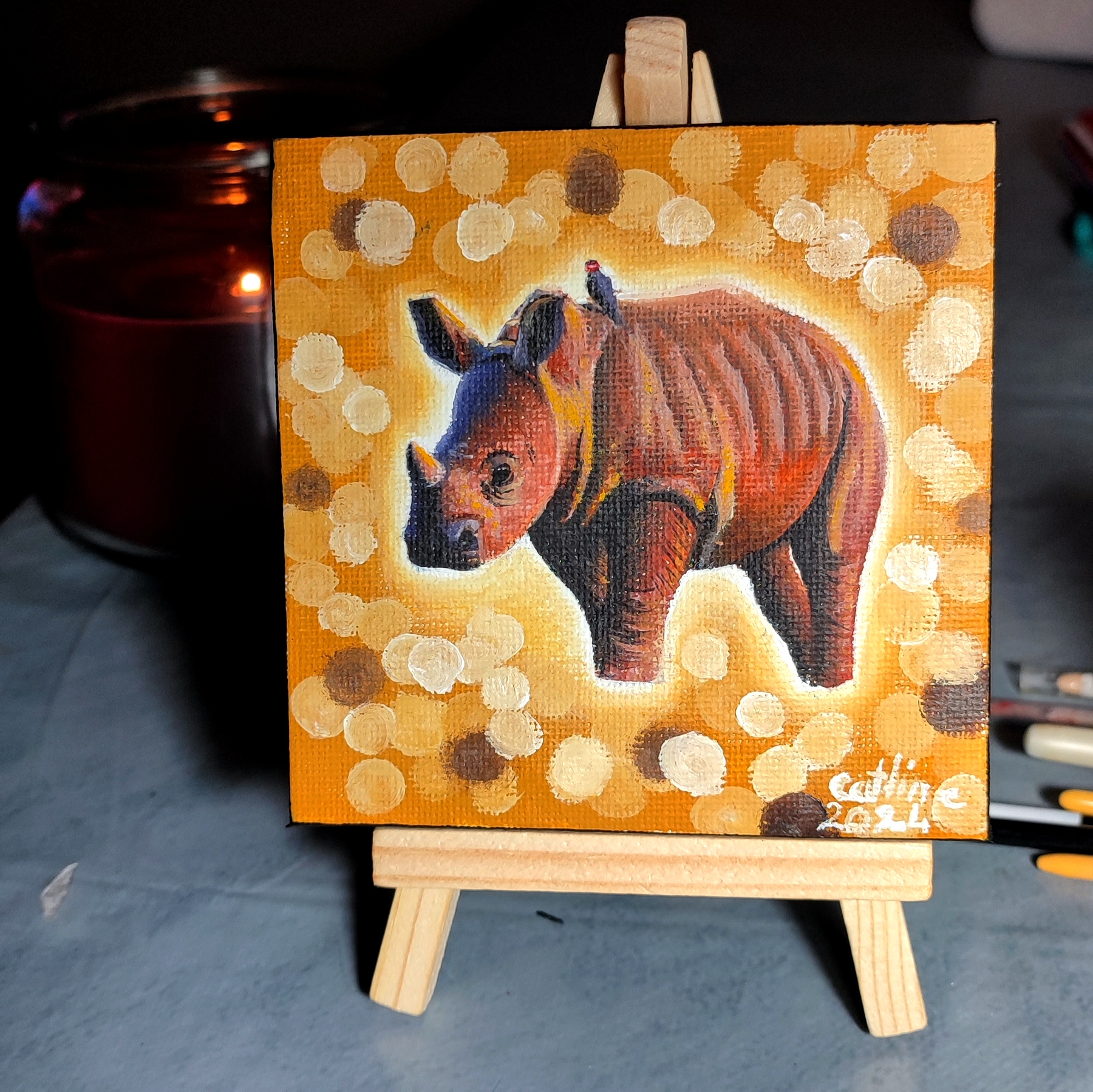 Mini toile 10X10cm bébé Rhinocéros d'Afrique du Sud 