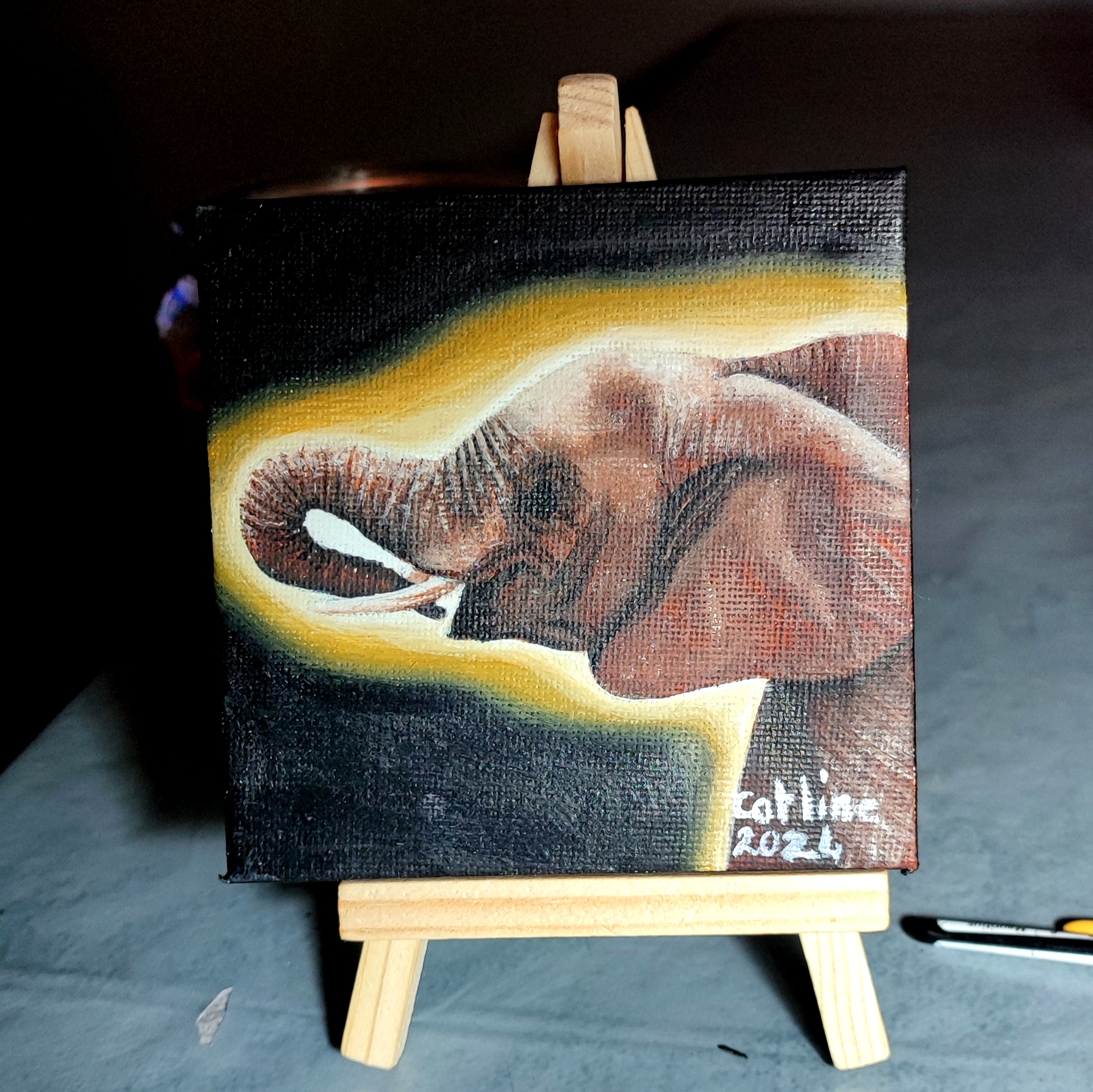 Mini toile 10X10cm bébé éléphant d'Afrique du Sud 