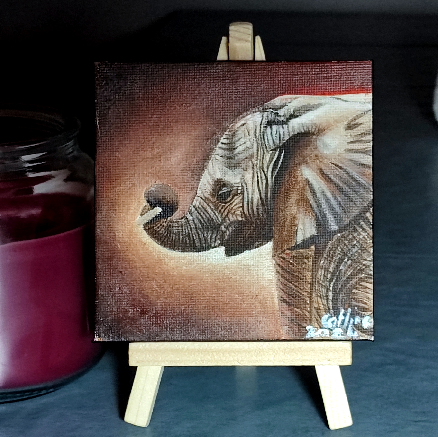 Mini toile 10X10cm bébé éléphant d'Afrique du Sud II 