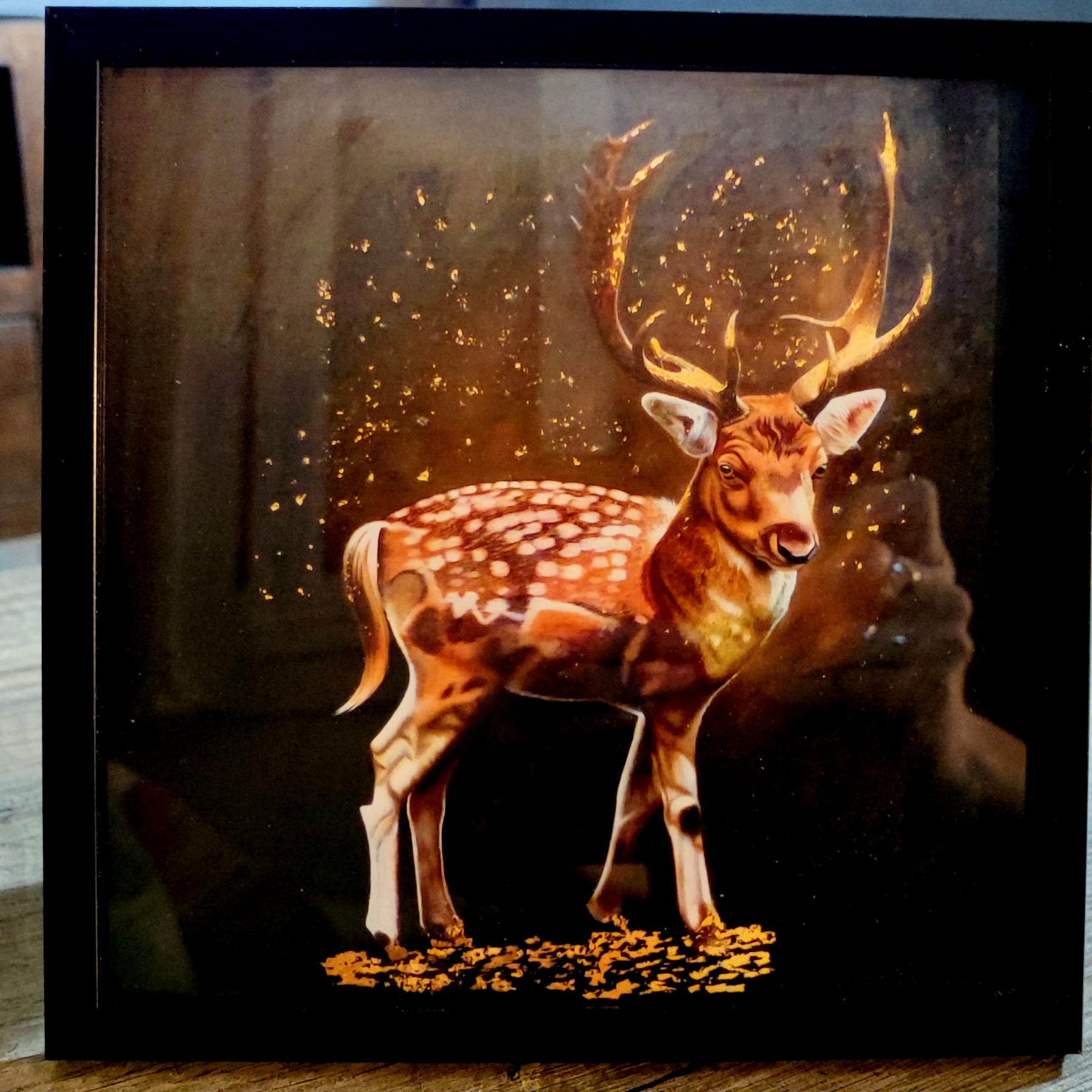 Reproduction encadrée d'après la toile originale "Cerf d'Automne" 20X20cm