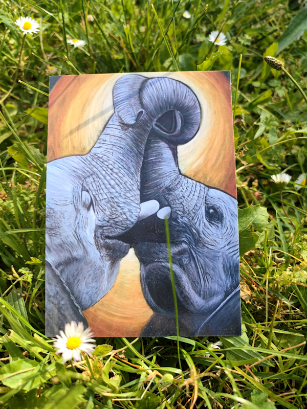 Carte postale d'après la toile originale " Couple d'Elephant"
