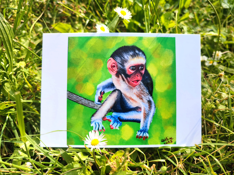 Carte postale d'après la toile originale " Bébé Singe Vervet Bleu"