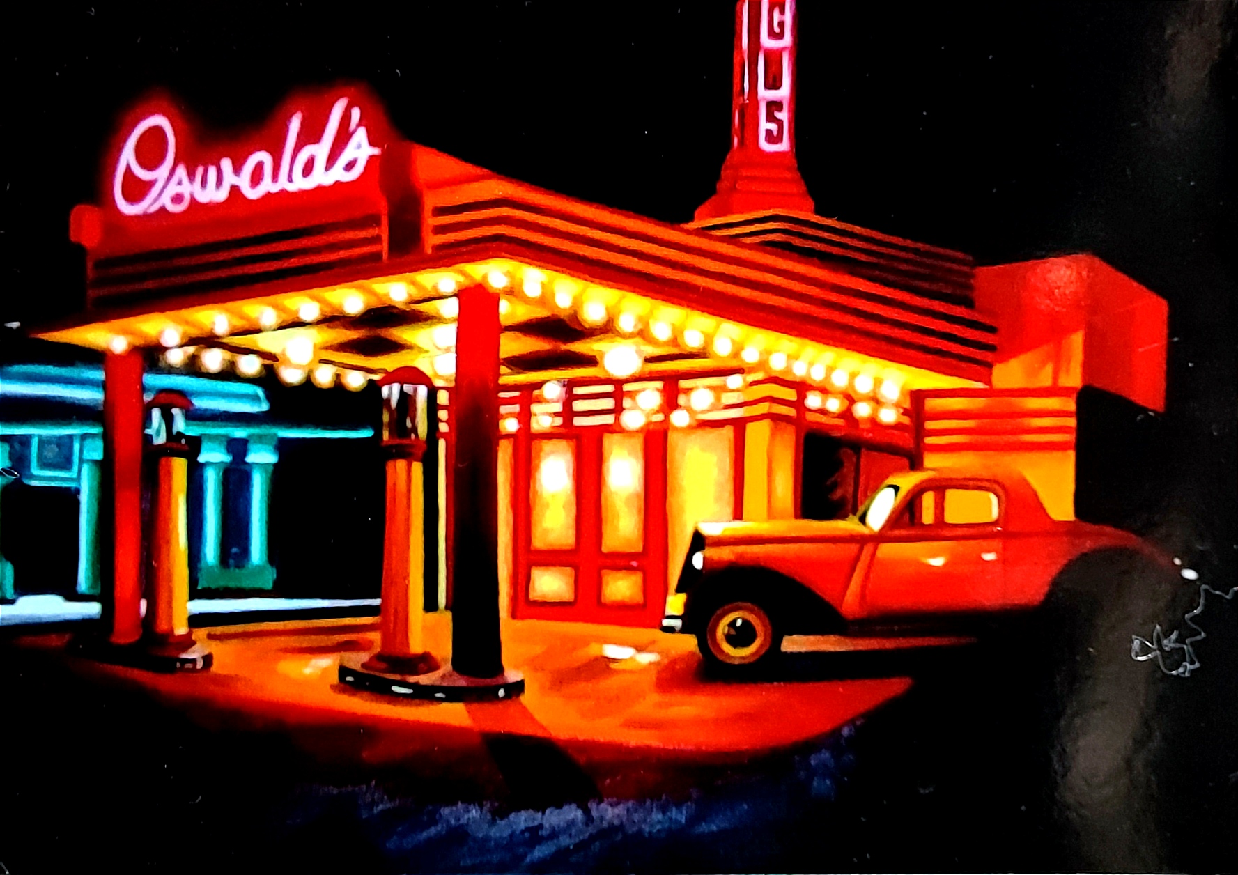 Carte postale d'après la toile originale "Gas Station"