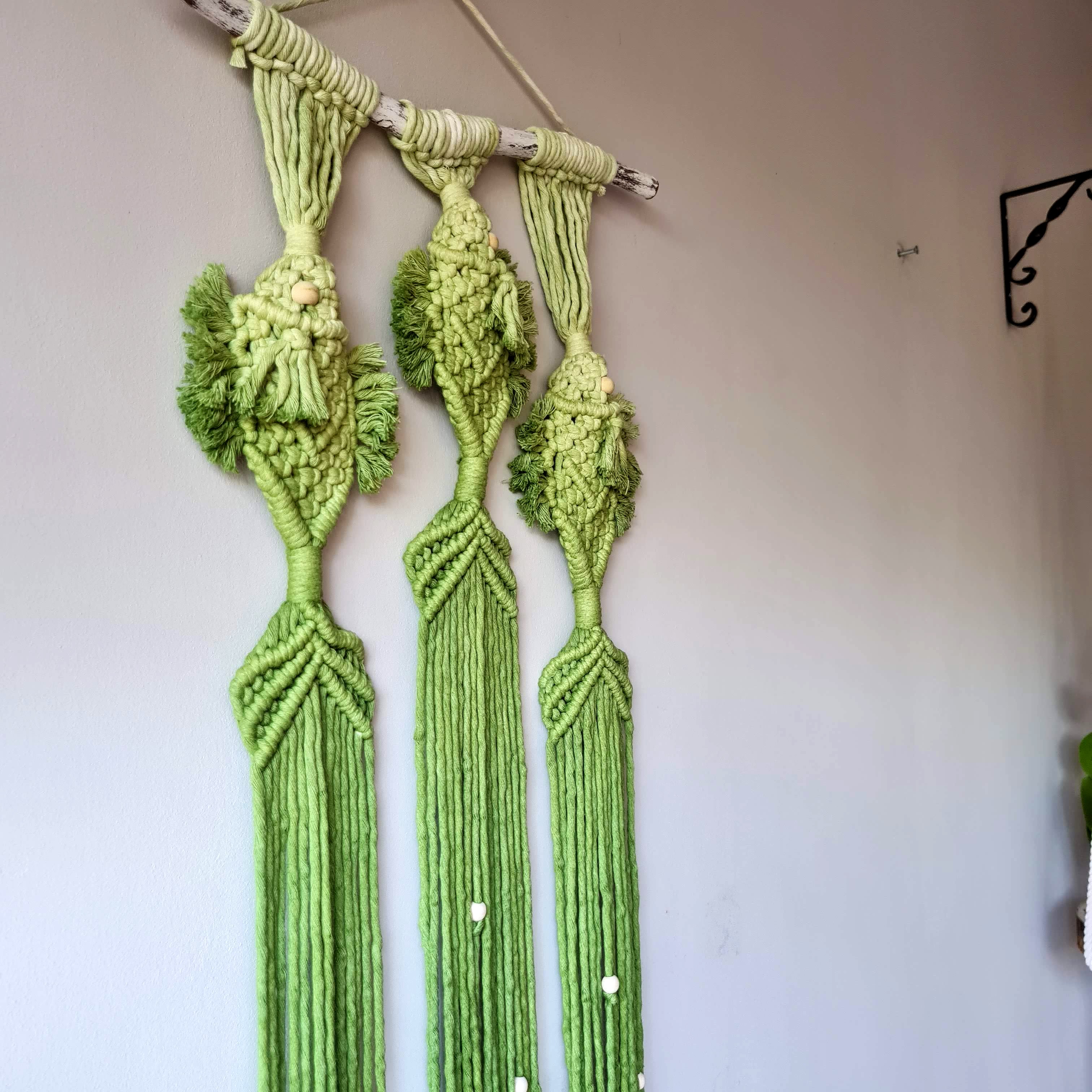 Green Ombre Fish Macrame Wall Hanging