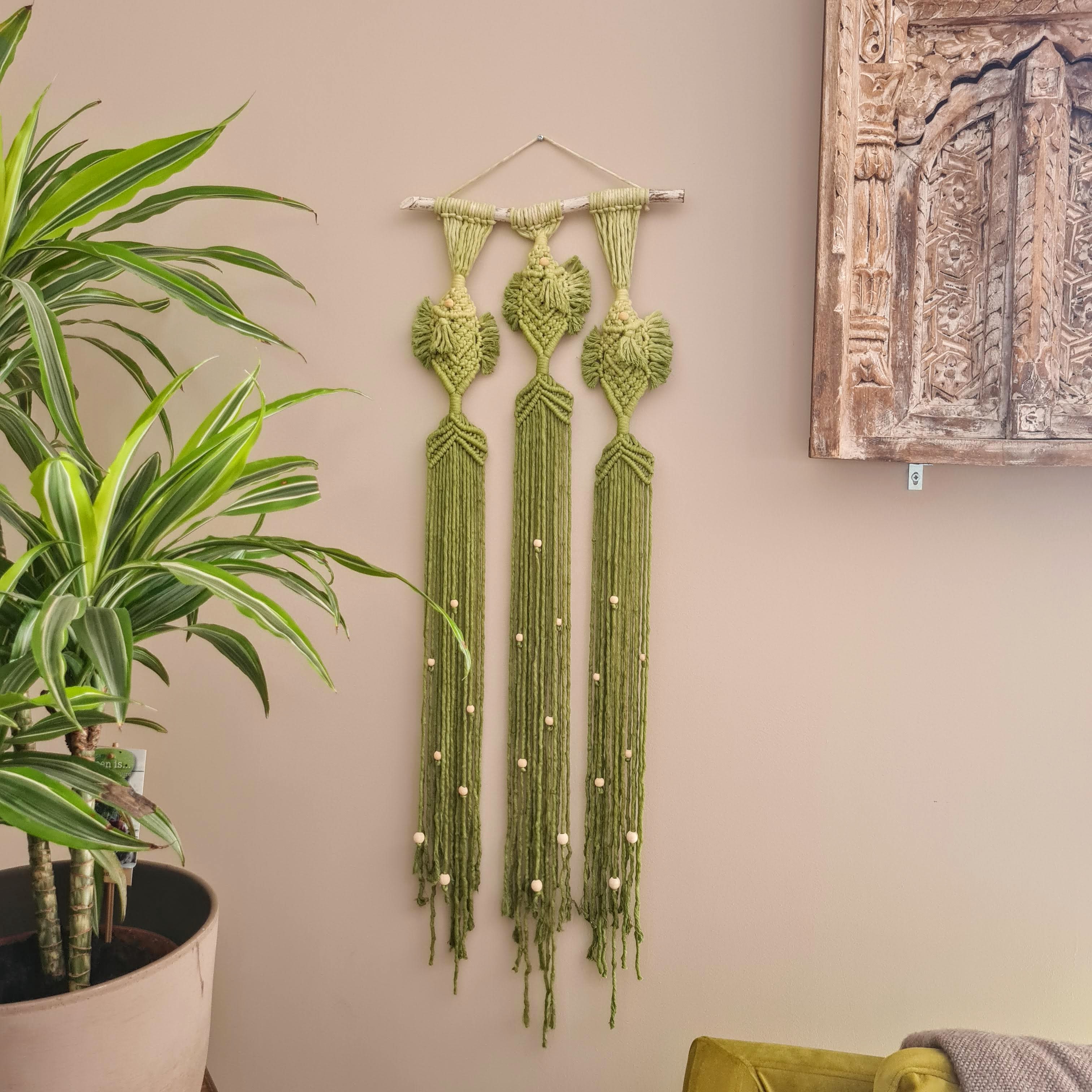 Green Ombre Fish Macrame Wall Hanging