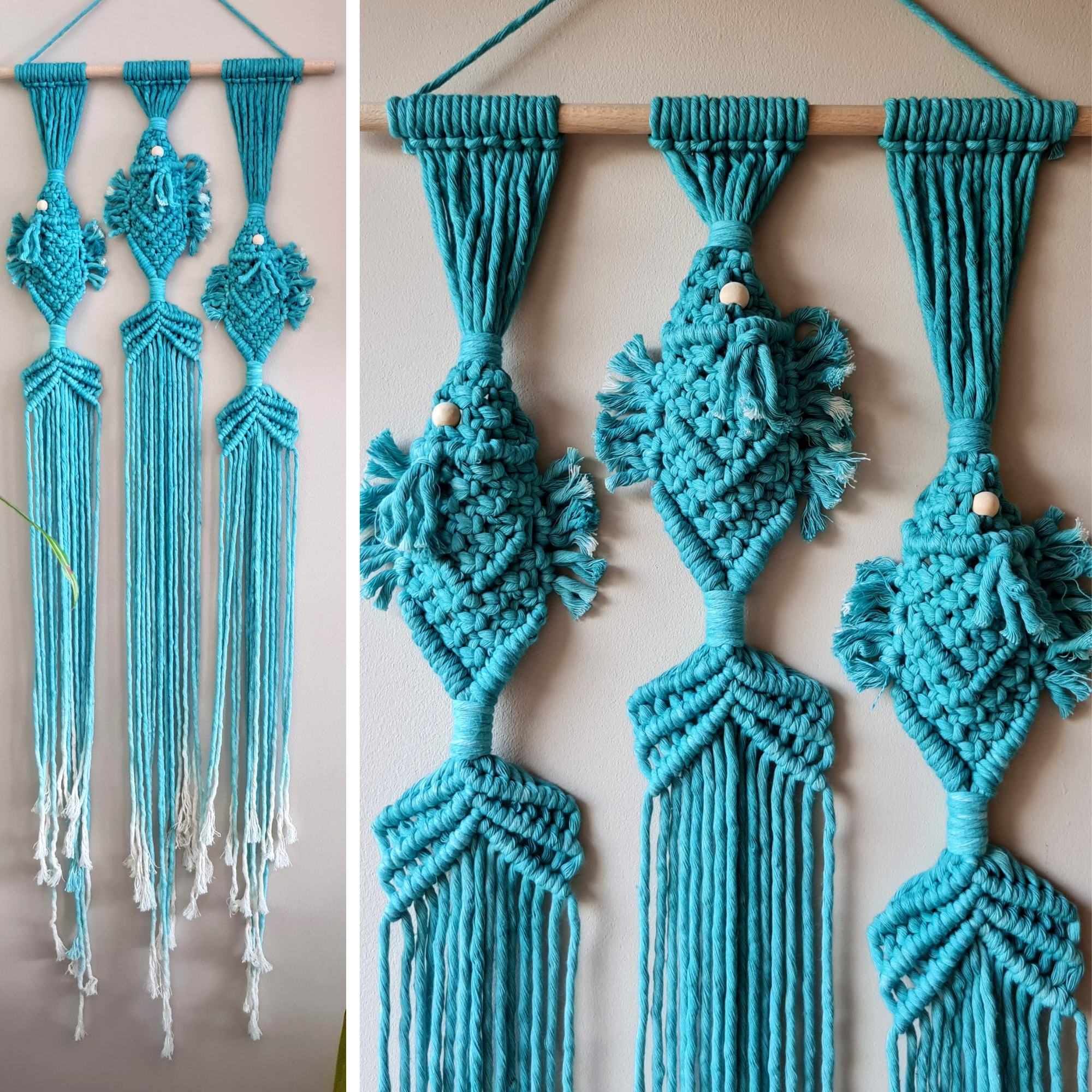 Turquoise Ombre Fish Macrame Wall Hanging