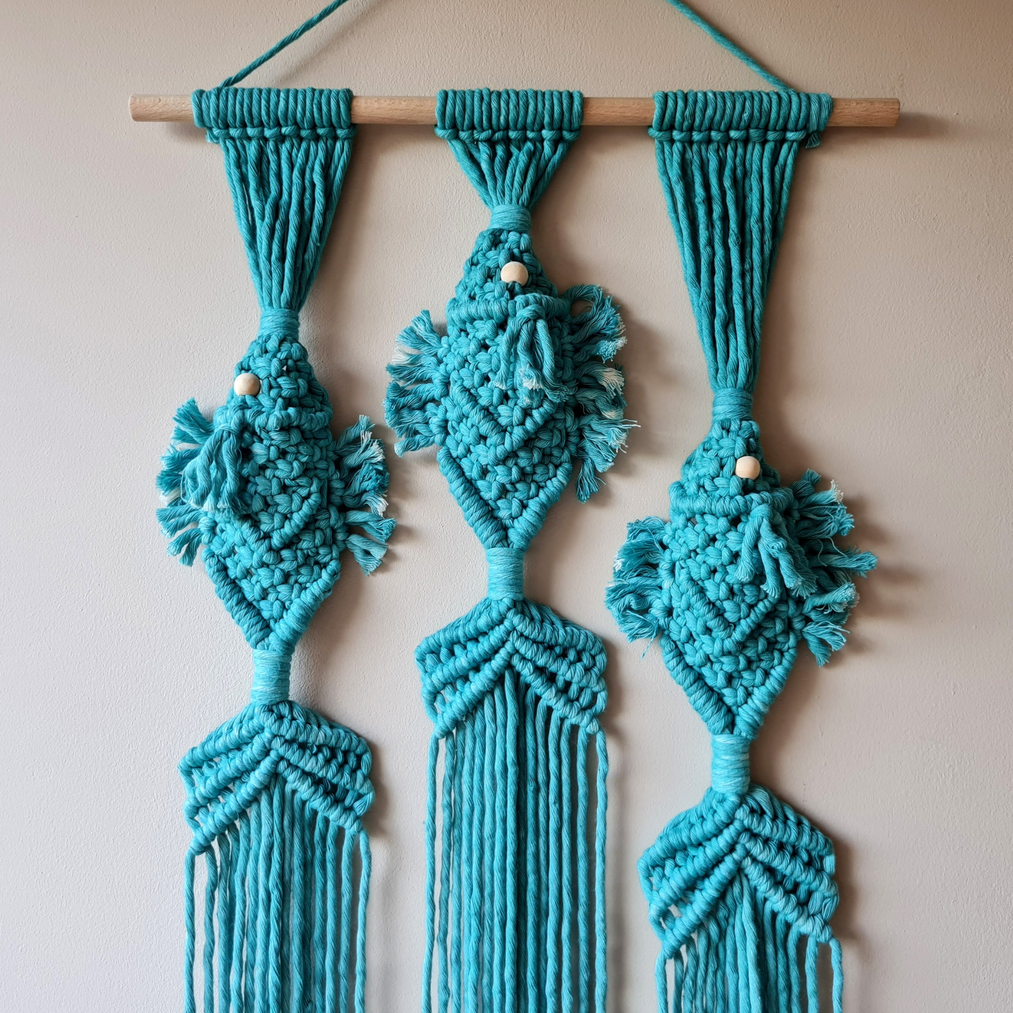 Turquoise Ombre Fish Macrame Wall Hanging