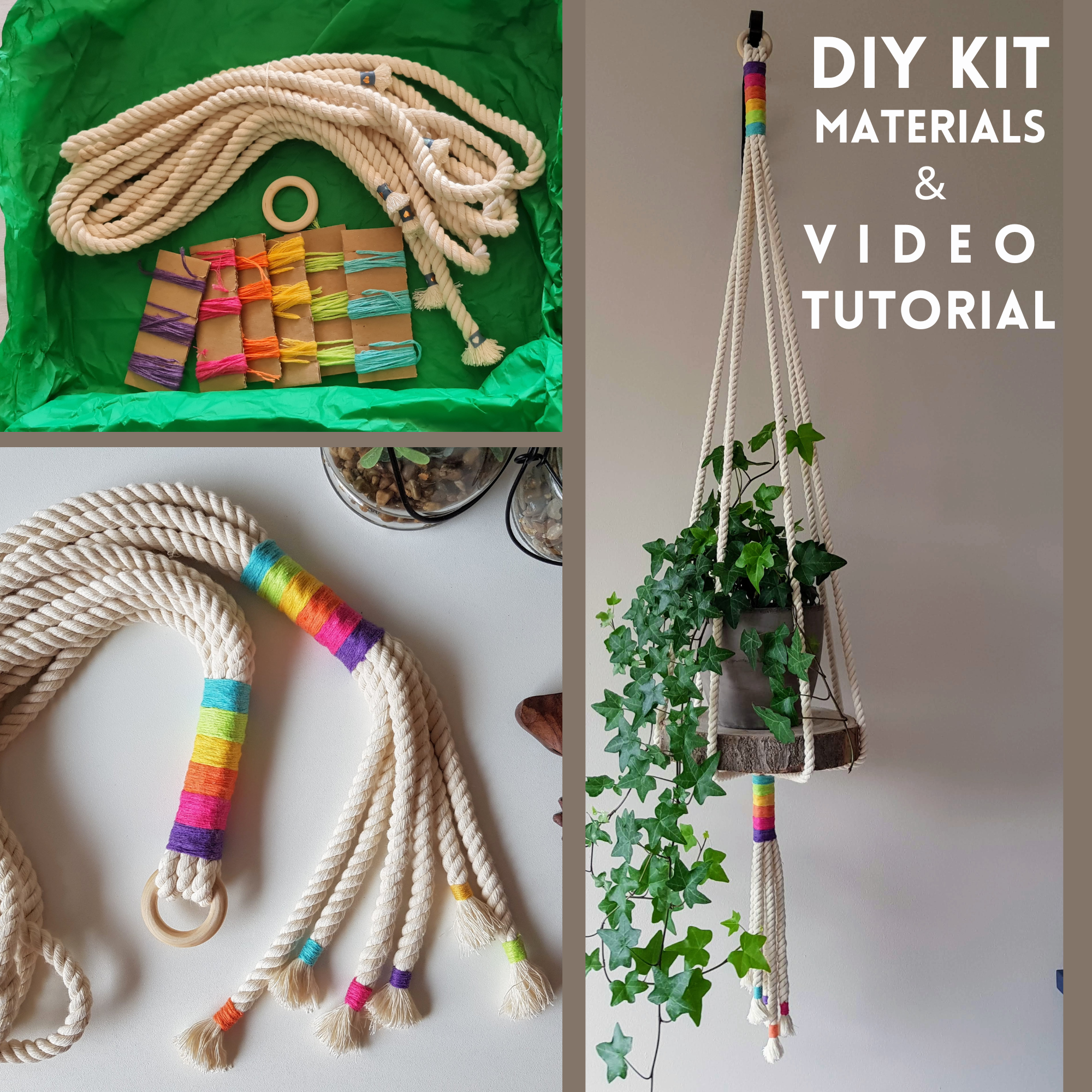 Macrame Plant Hanger Kit, Materials and Video Tutorial