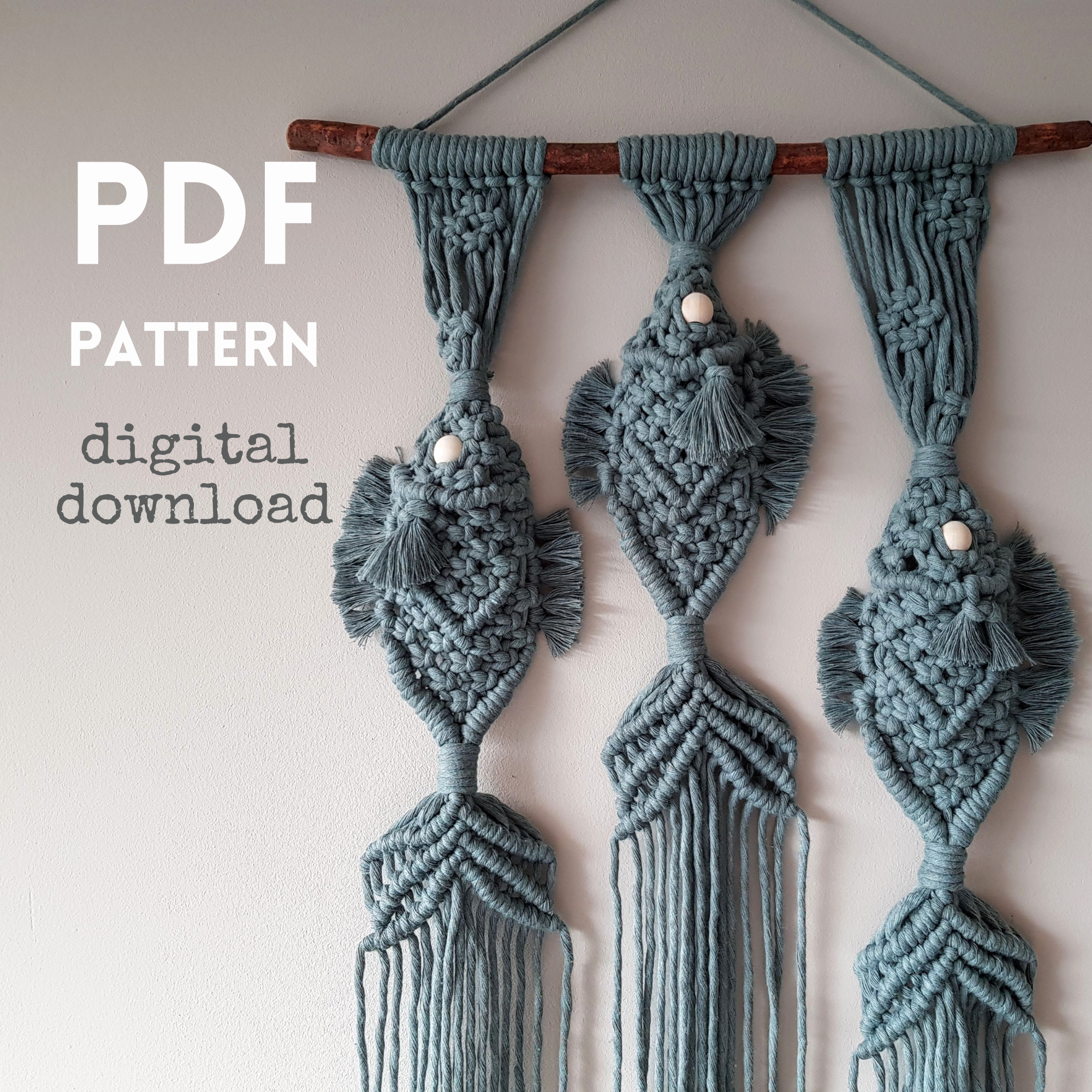 Fish Macrame wall hanging pattern, Beginner - Intermediate