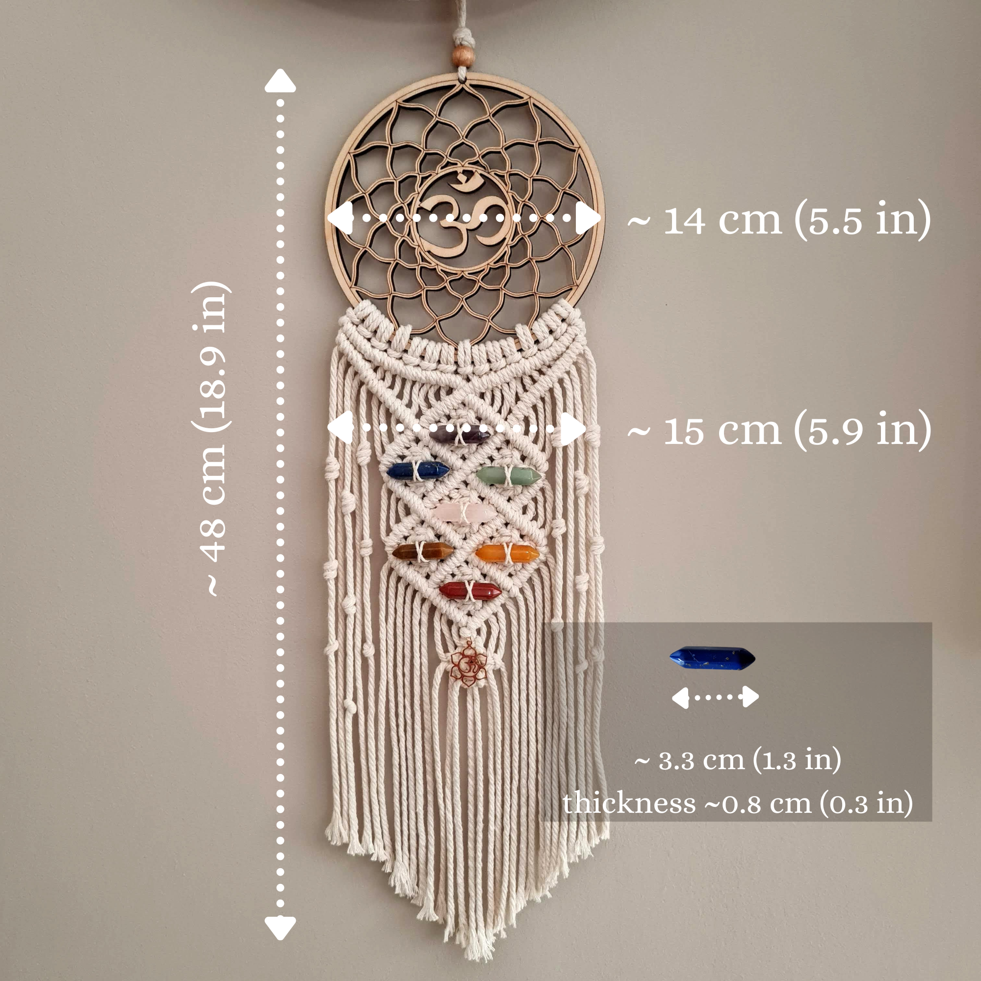 Chakra Dreamcatcher, Chakra Macrame Wall Hanging with 7 chakra crystals, Removable chakra stones