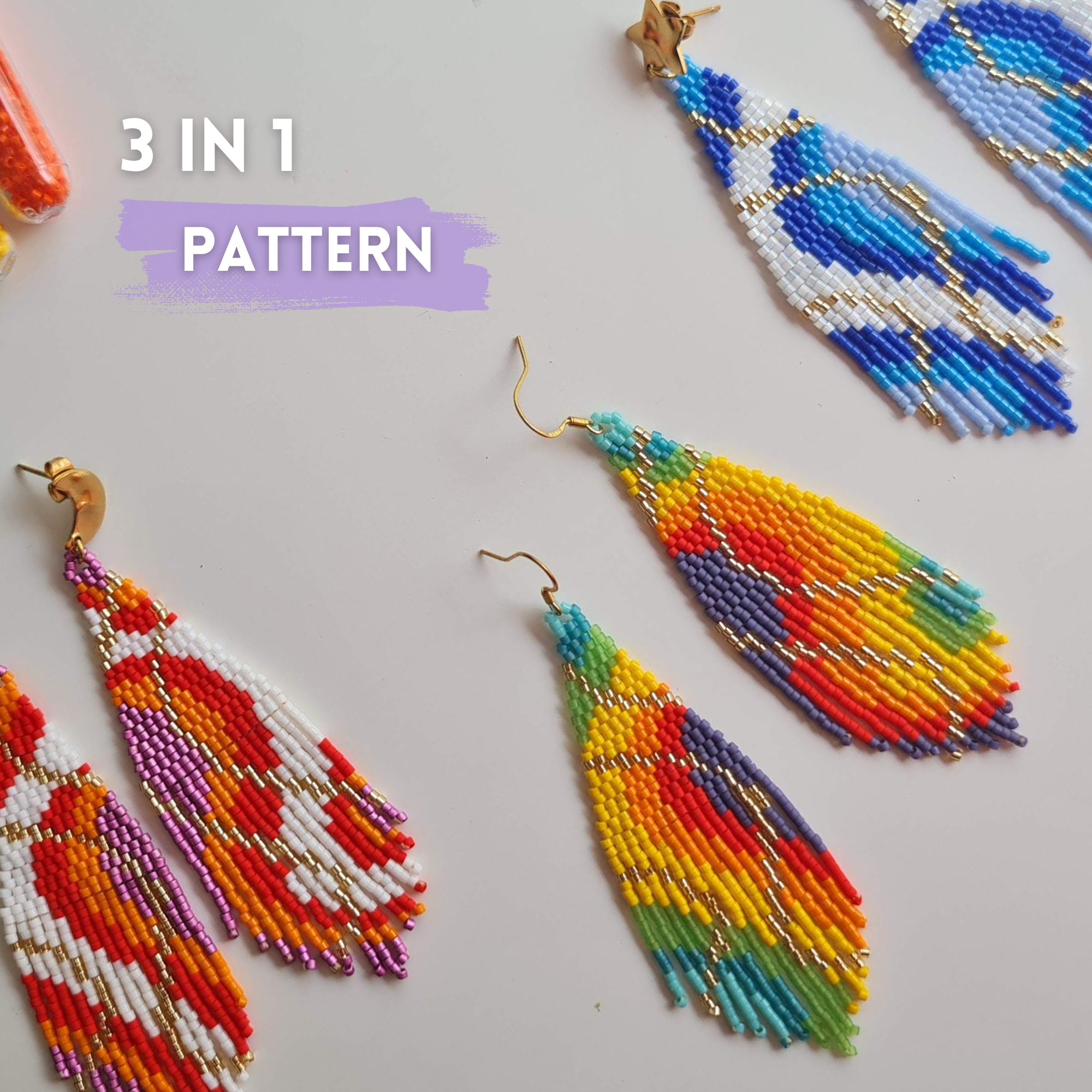 Waves of Colors Fringe Earrings Pattern with Word Chart