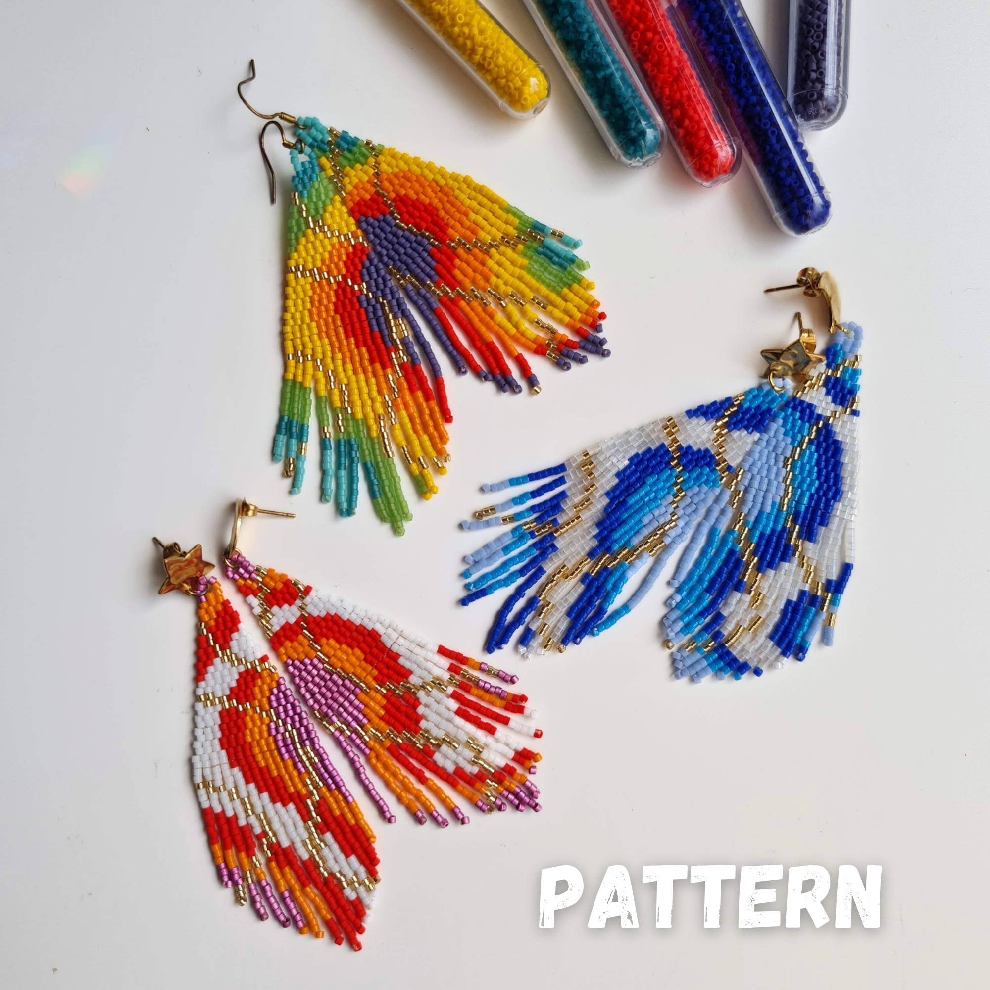 Waves of Colors Fringe Earrings Pattern with Word Chart