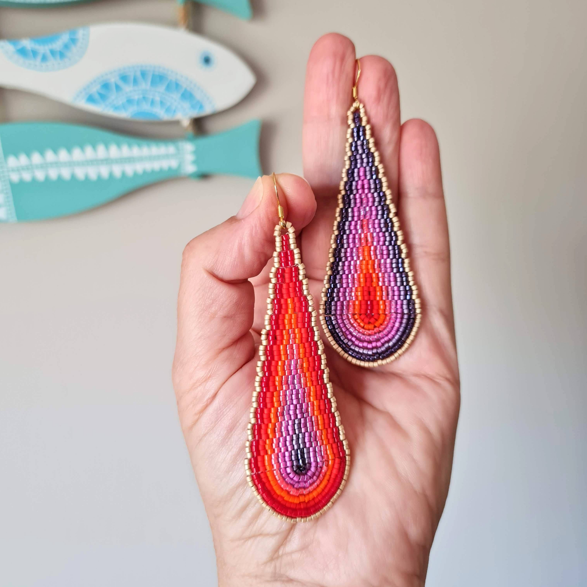 Big Drop Beaded Earrings Pattern for 3 color combinations