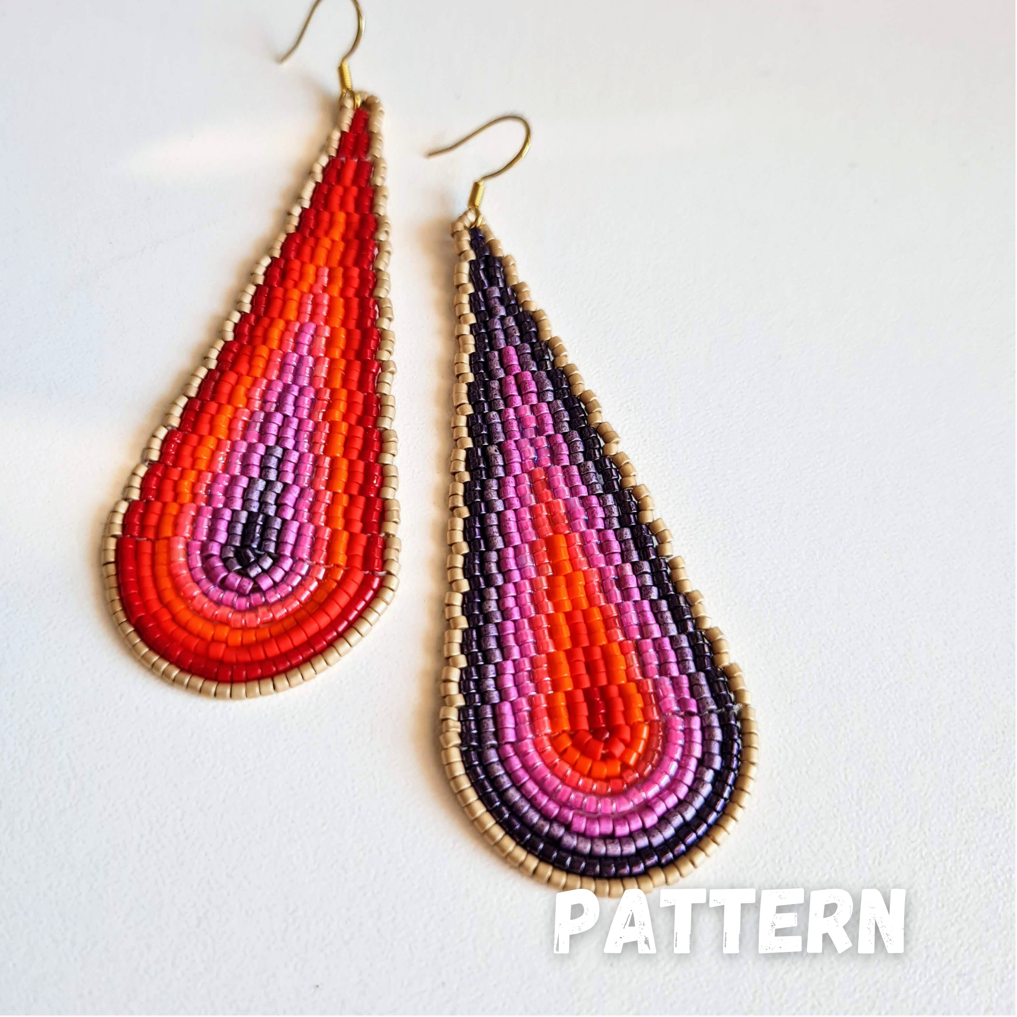 Big Drop Beaded Earrings Pattern for 3 color combinations