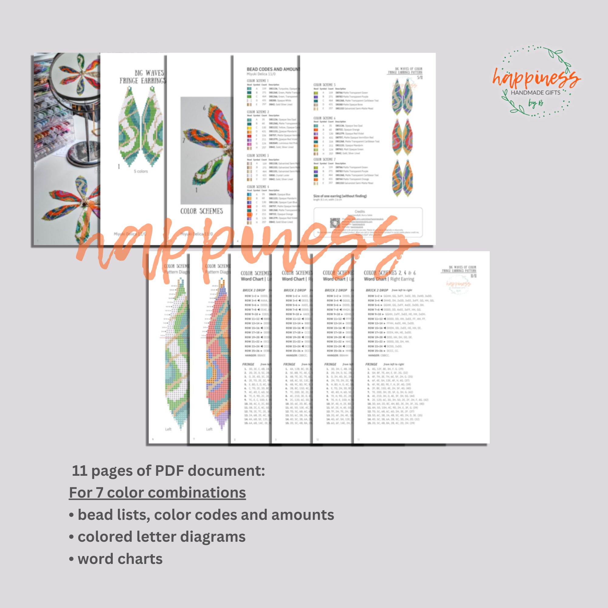 Waves of Colors Fringe Earrings Pattern with Word Chart
