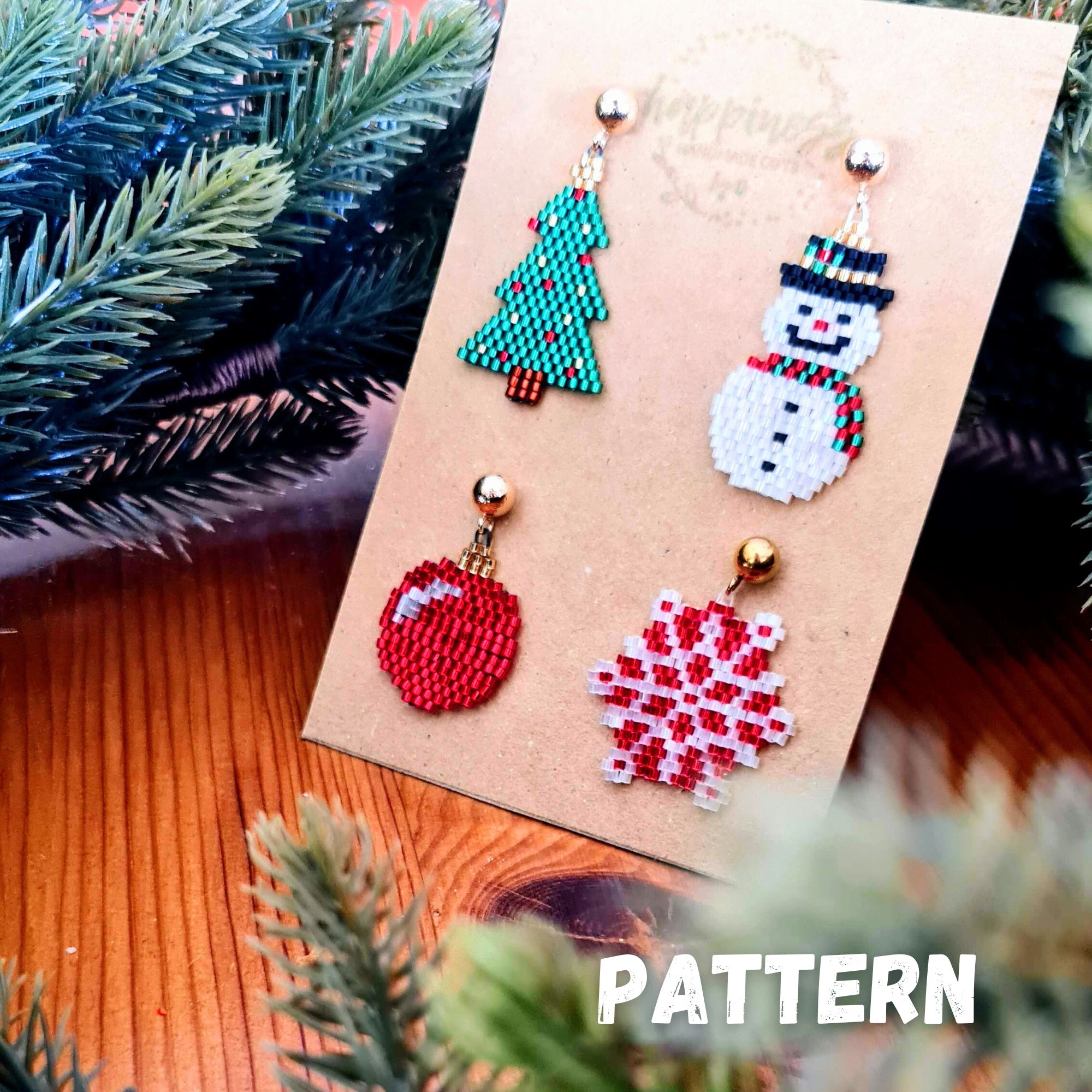 Christmas Beaded Earring Patterns Set with Word Chart