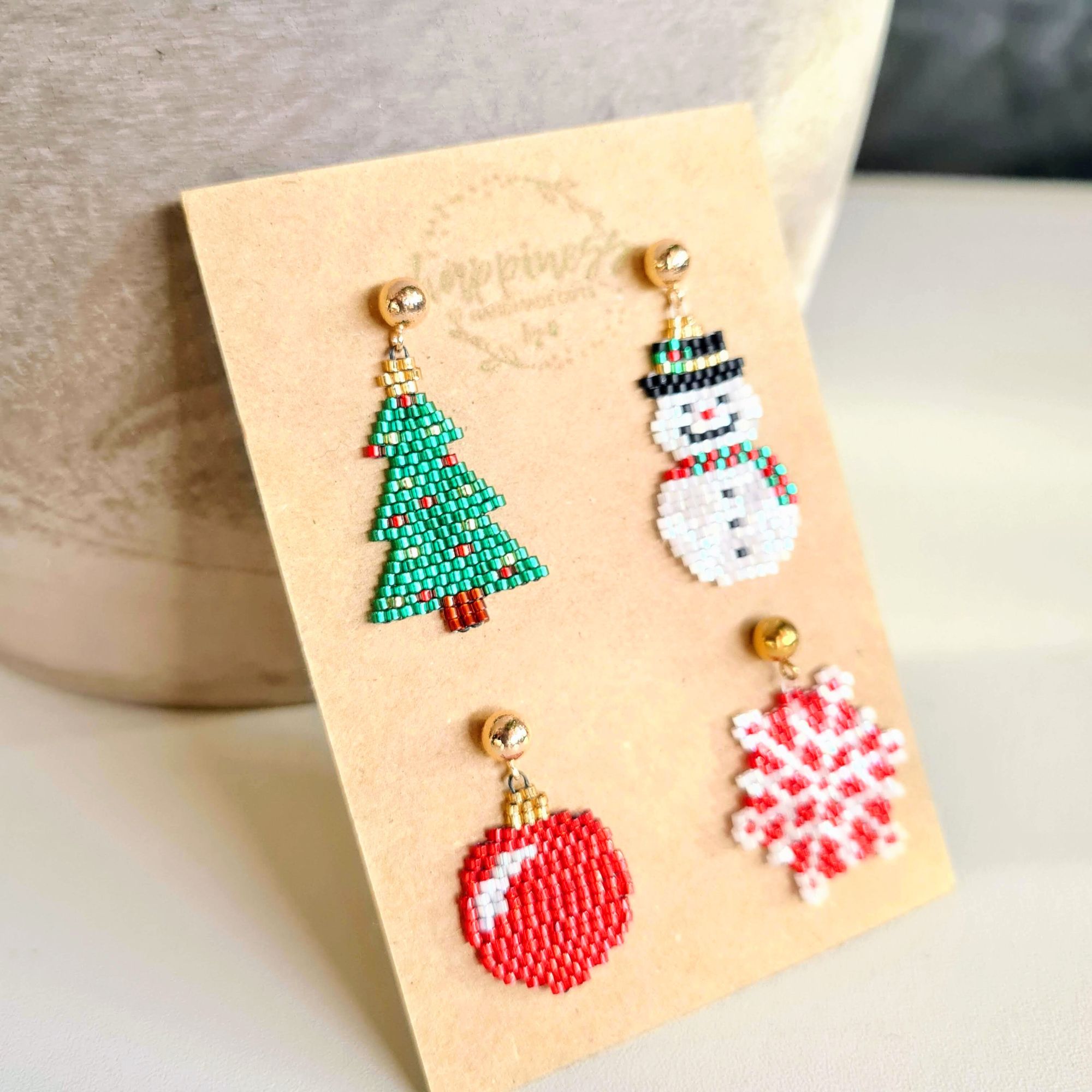 Christmas Beaded Earring Patterns Set with Word Chart