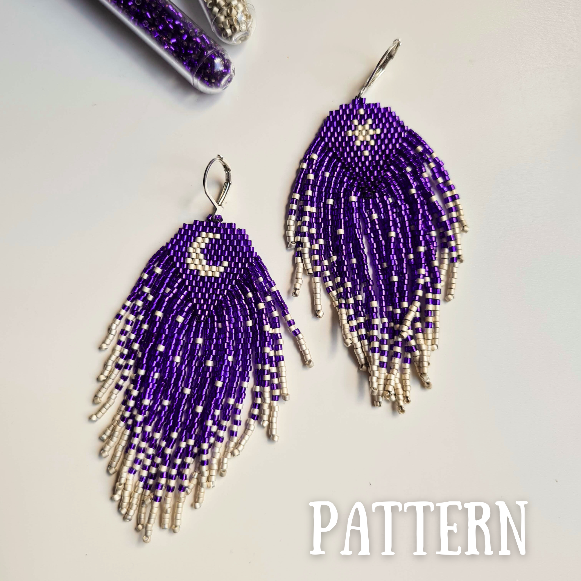 Moon & Star Beaded Fringe Earrings Pattern with Word Chart