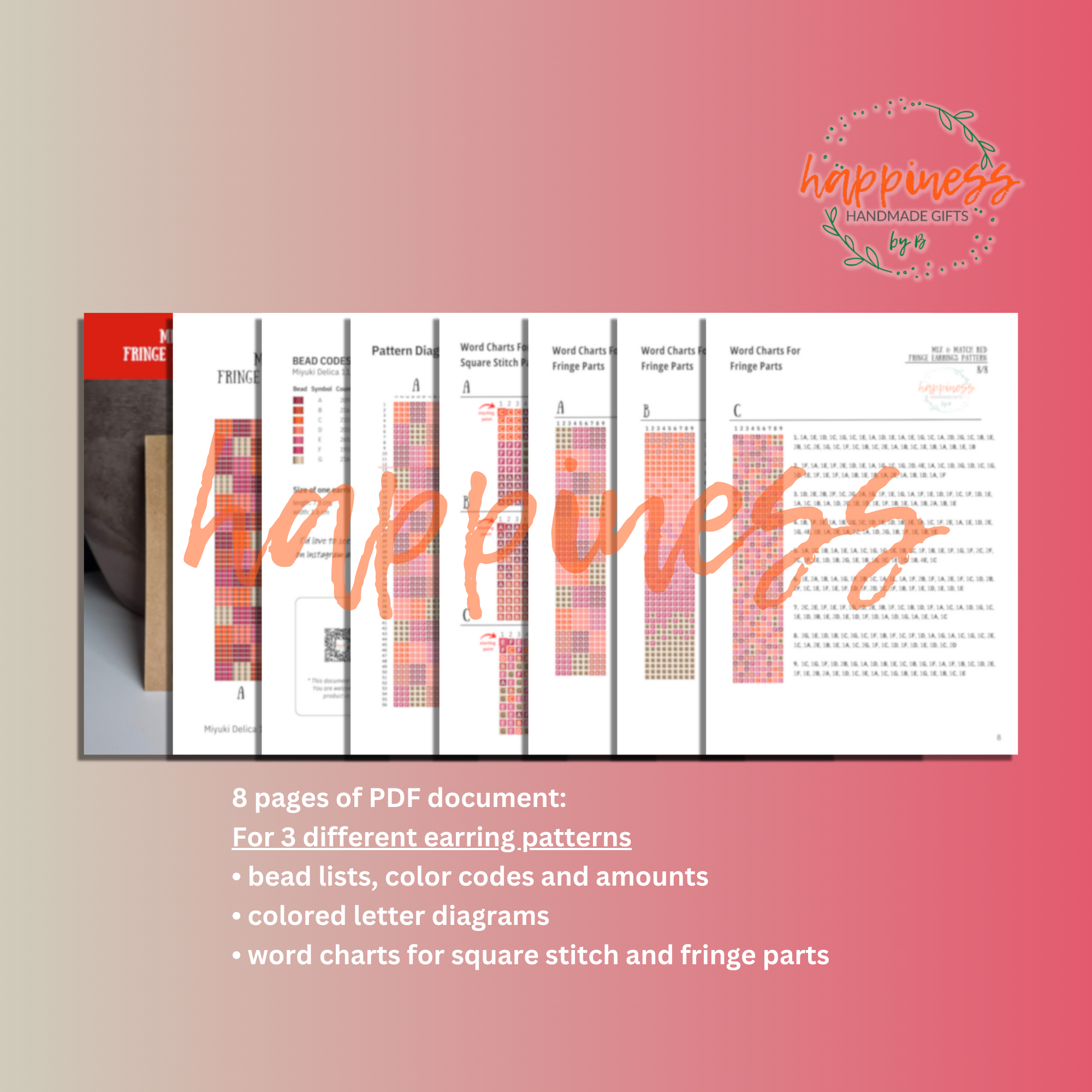 Fringe Earring Pattern Set with Word Chart, RED