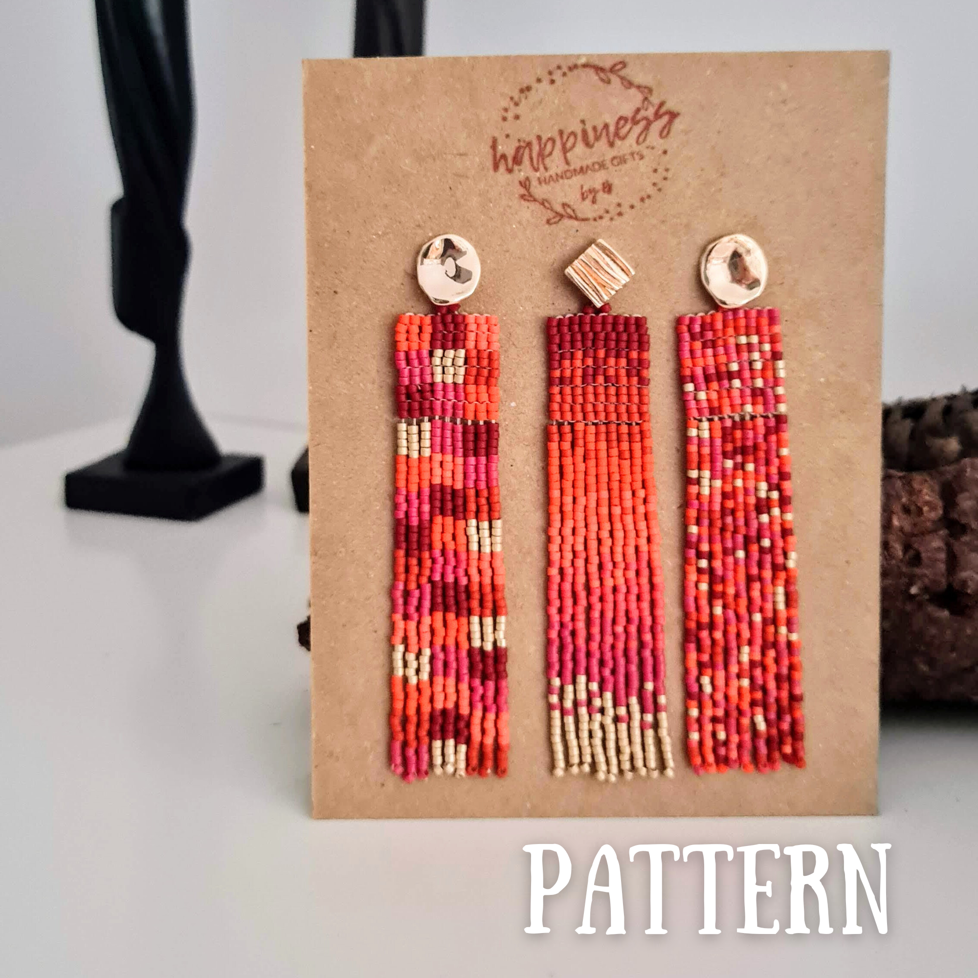 Fringe Earring Pattern Set with Word Chart, RED