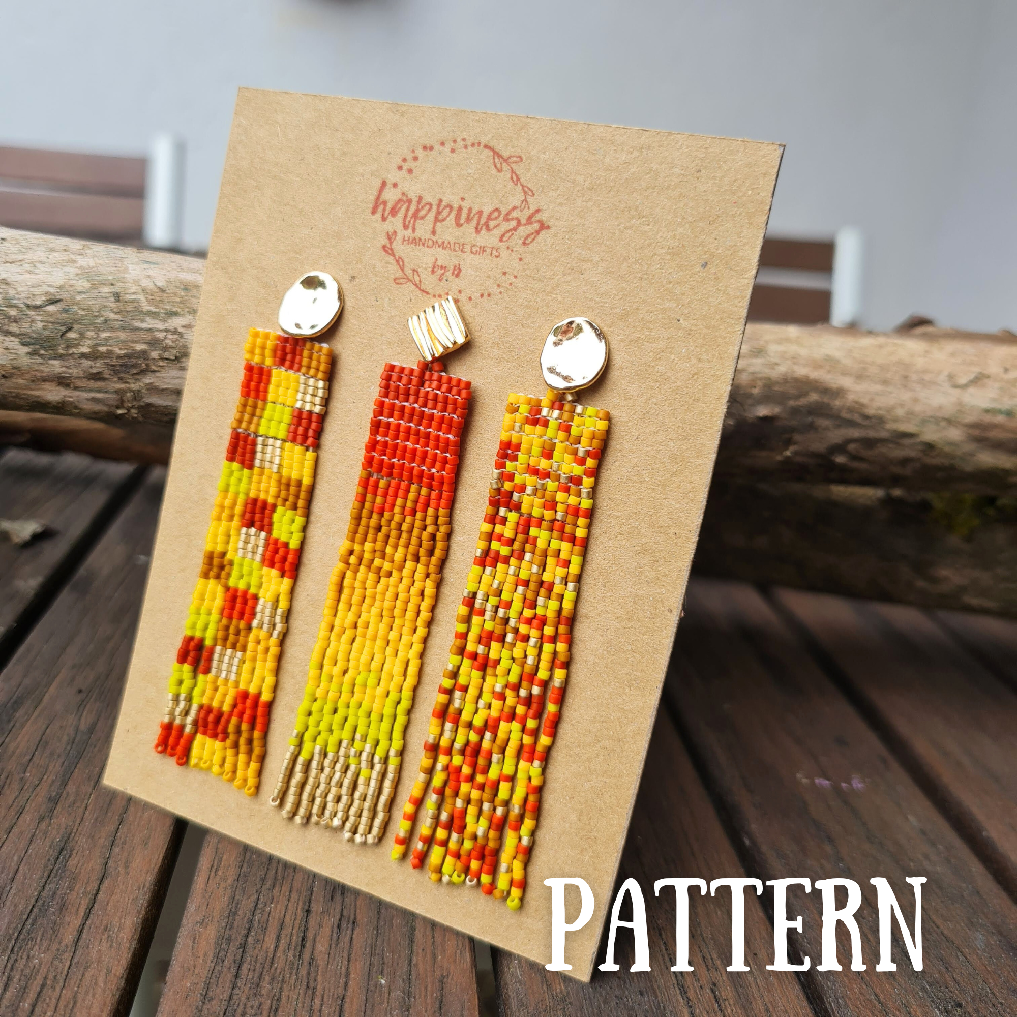 Fringe Earrings Pattern Set with Word Chart, YELLOW
