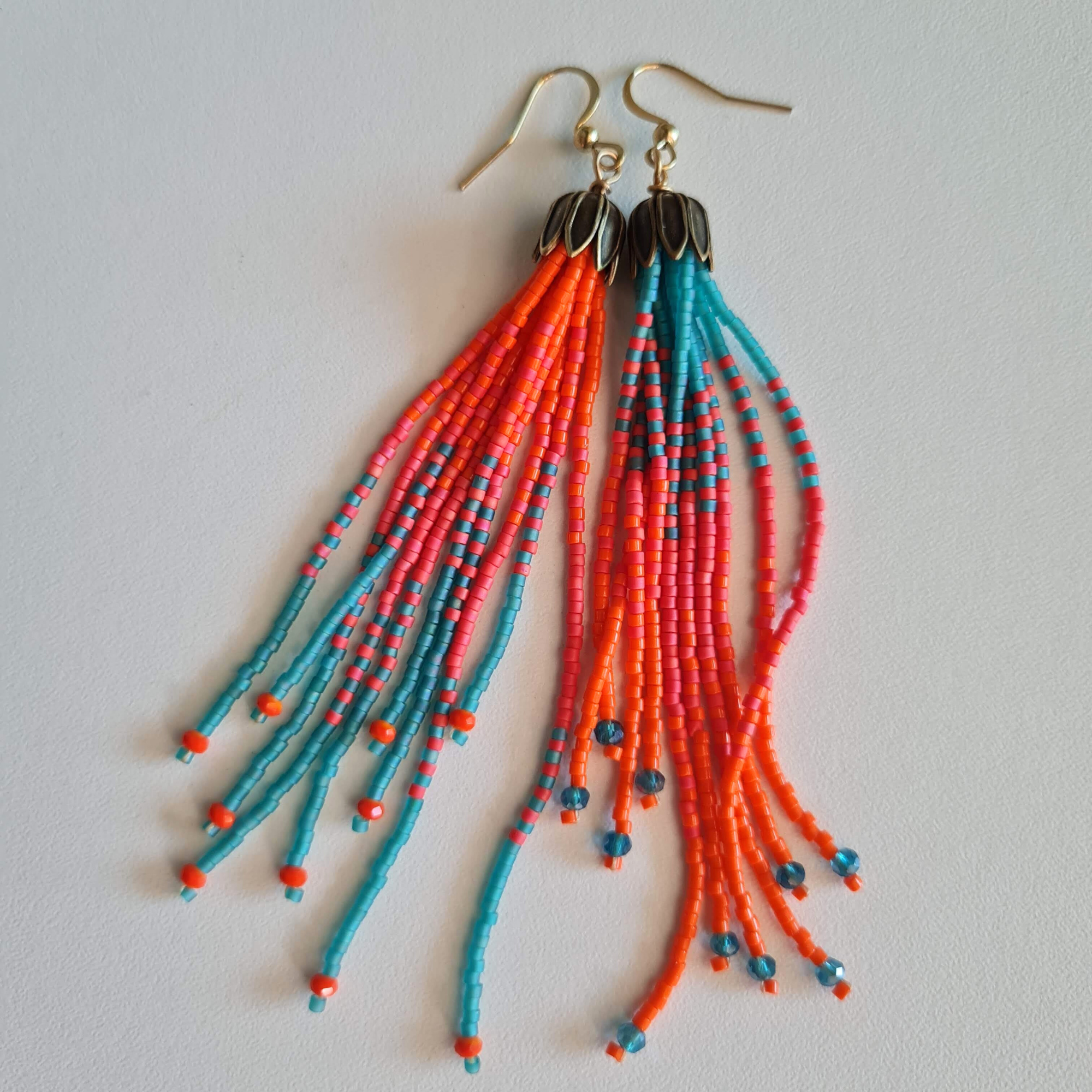 Ombre Tassel Fringe Earrings Pattern with Word Chart