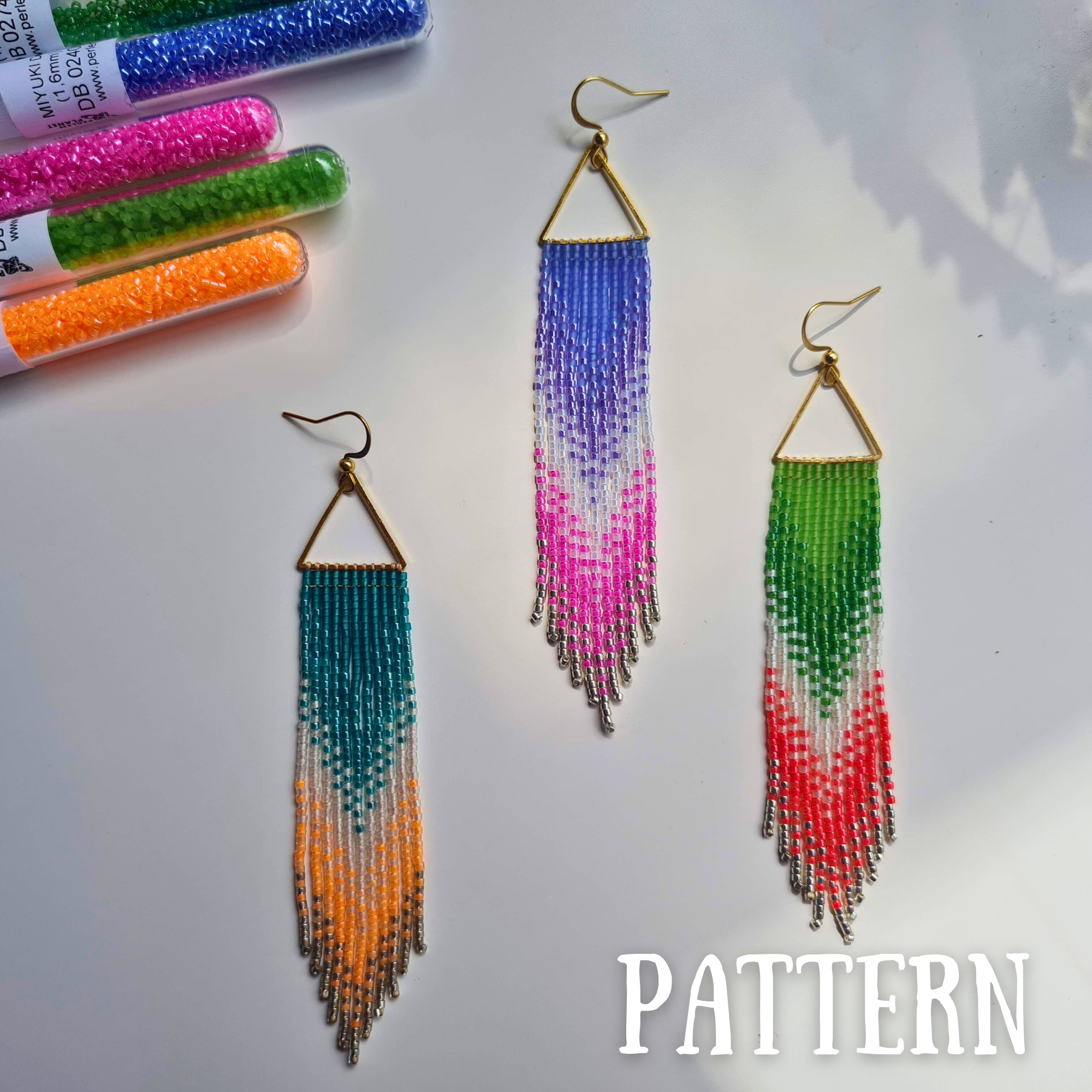 Ombre Summer Breeze Fringe Earrings Pattern with Word Chart