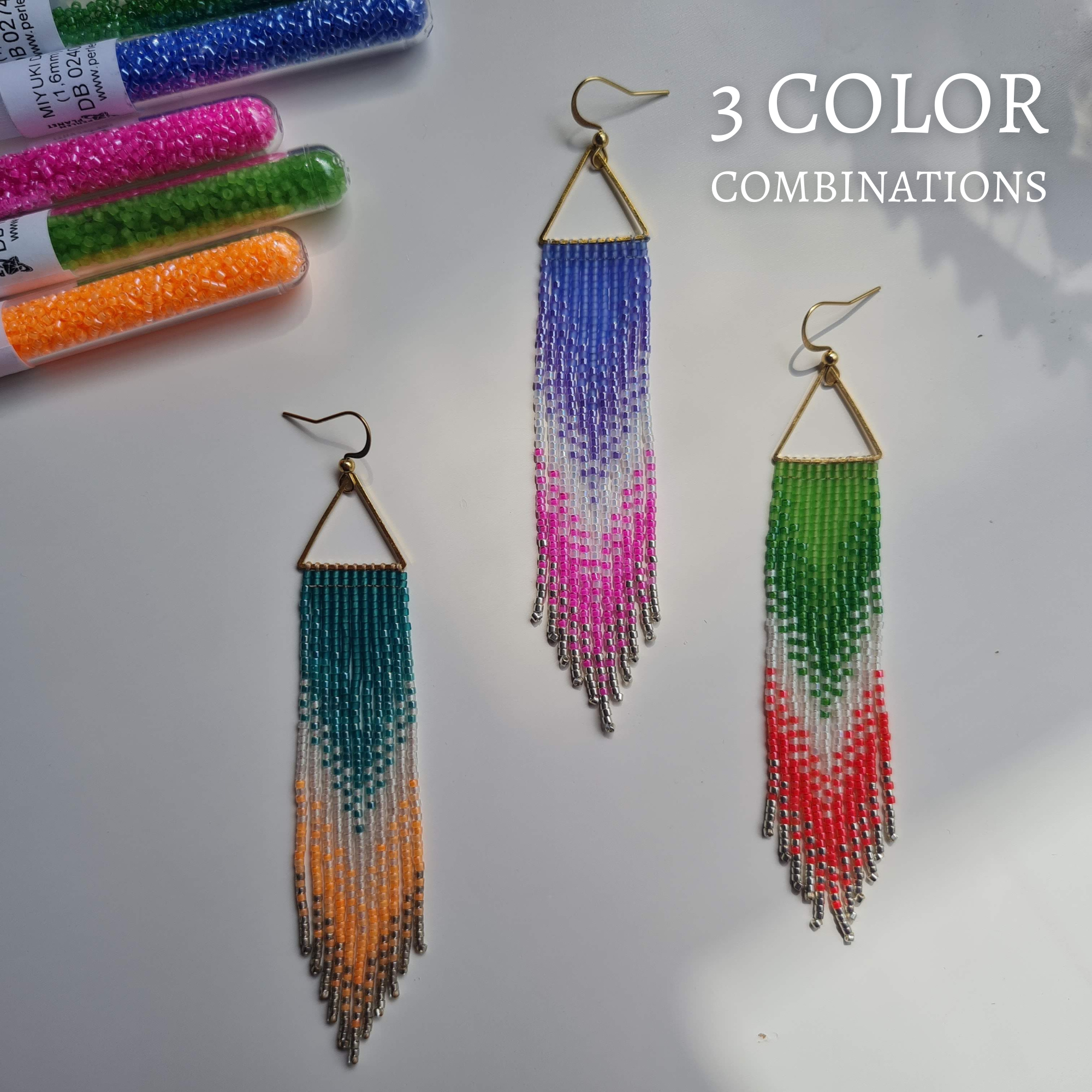 Ombre Summer Breeze Fringe Earrings Pattern with Word Chart