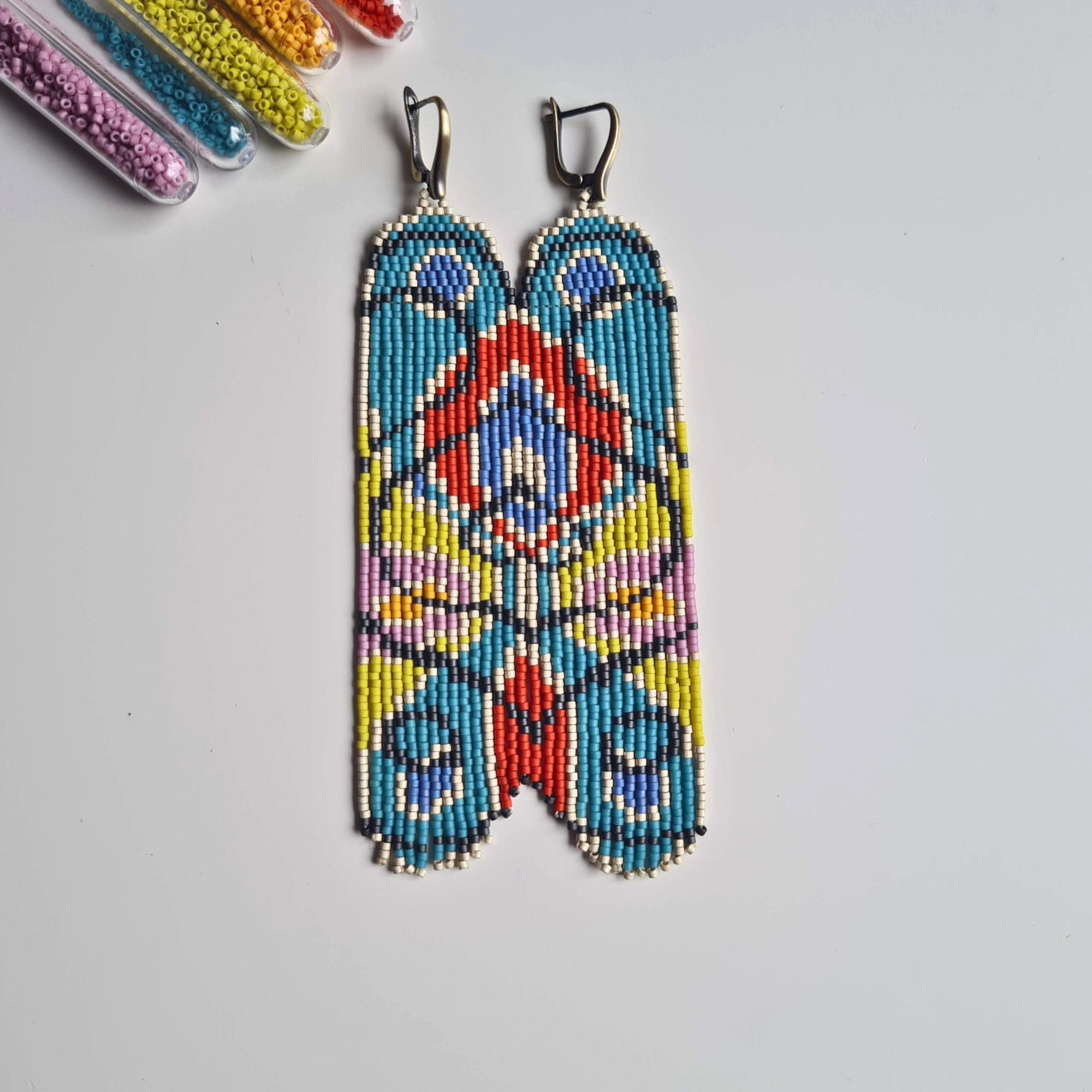 Psychedelic Evil Eye Fringe Earrings Pattern