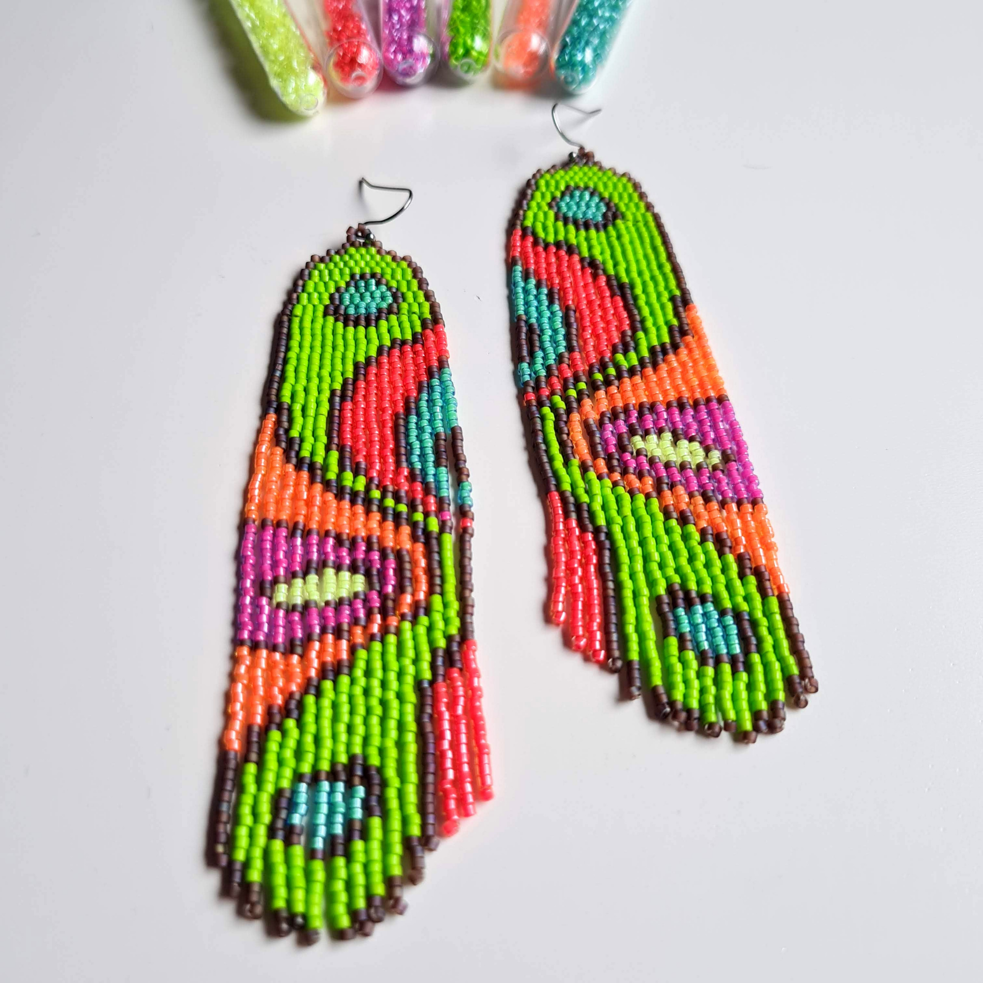 Psychedelic Neon Fringe Earrings Pattern