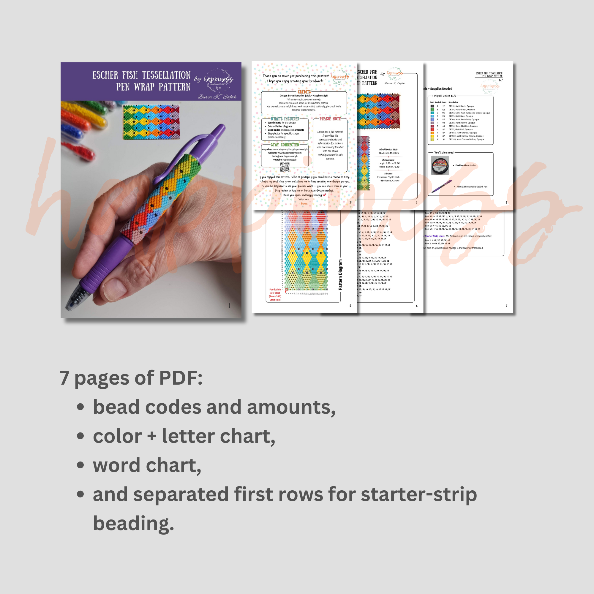 Escher Fish Pen Wrap PDF Pattern for Pilot G2