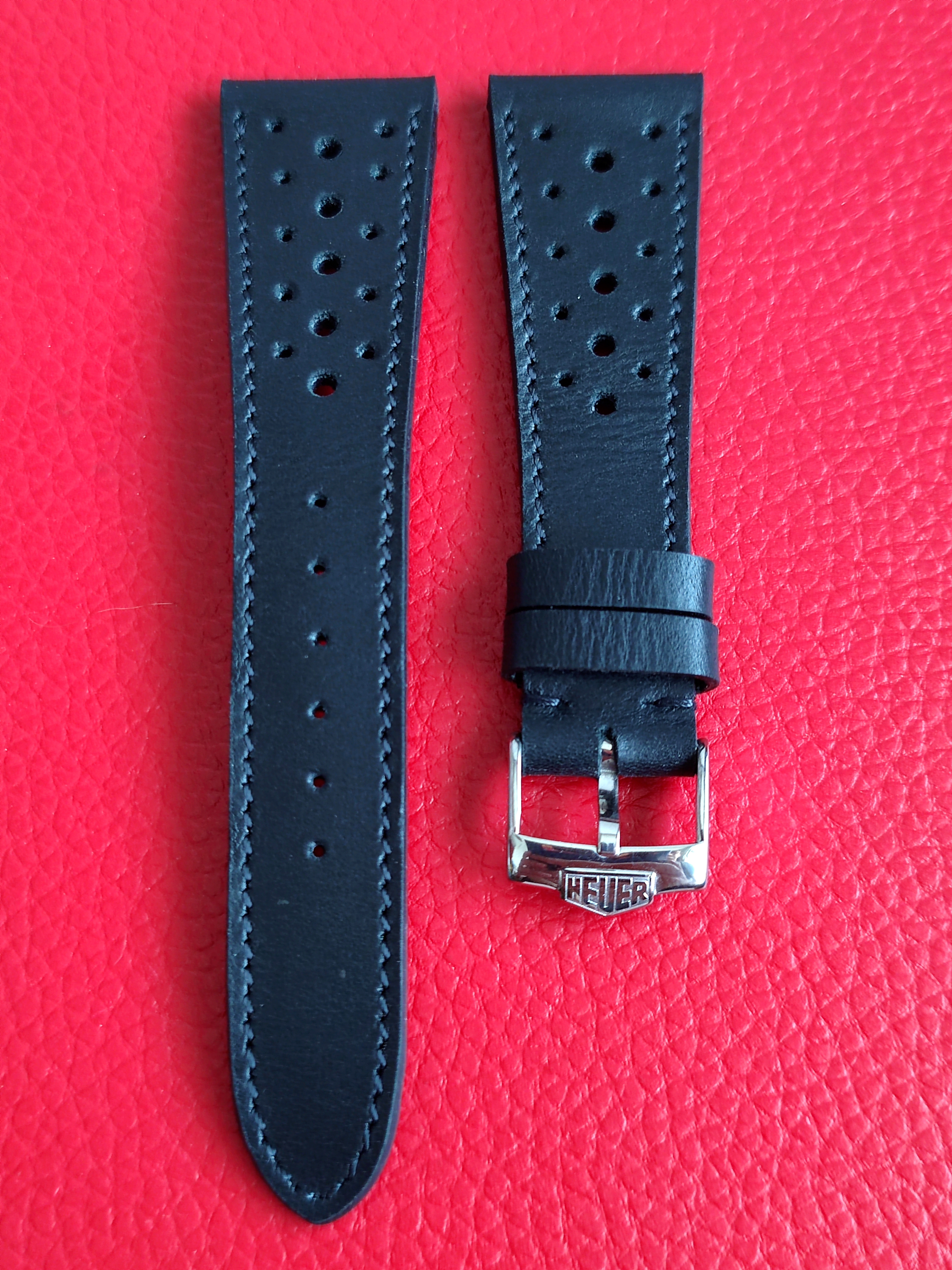 Navy Blue or Black 22mm Rally Strap with buckle for 1970s Heuer Chronographs
