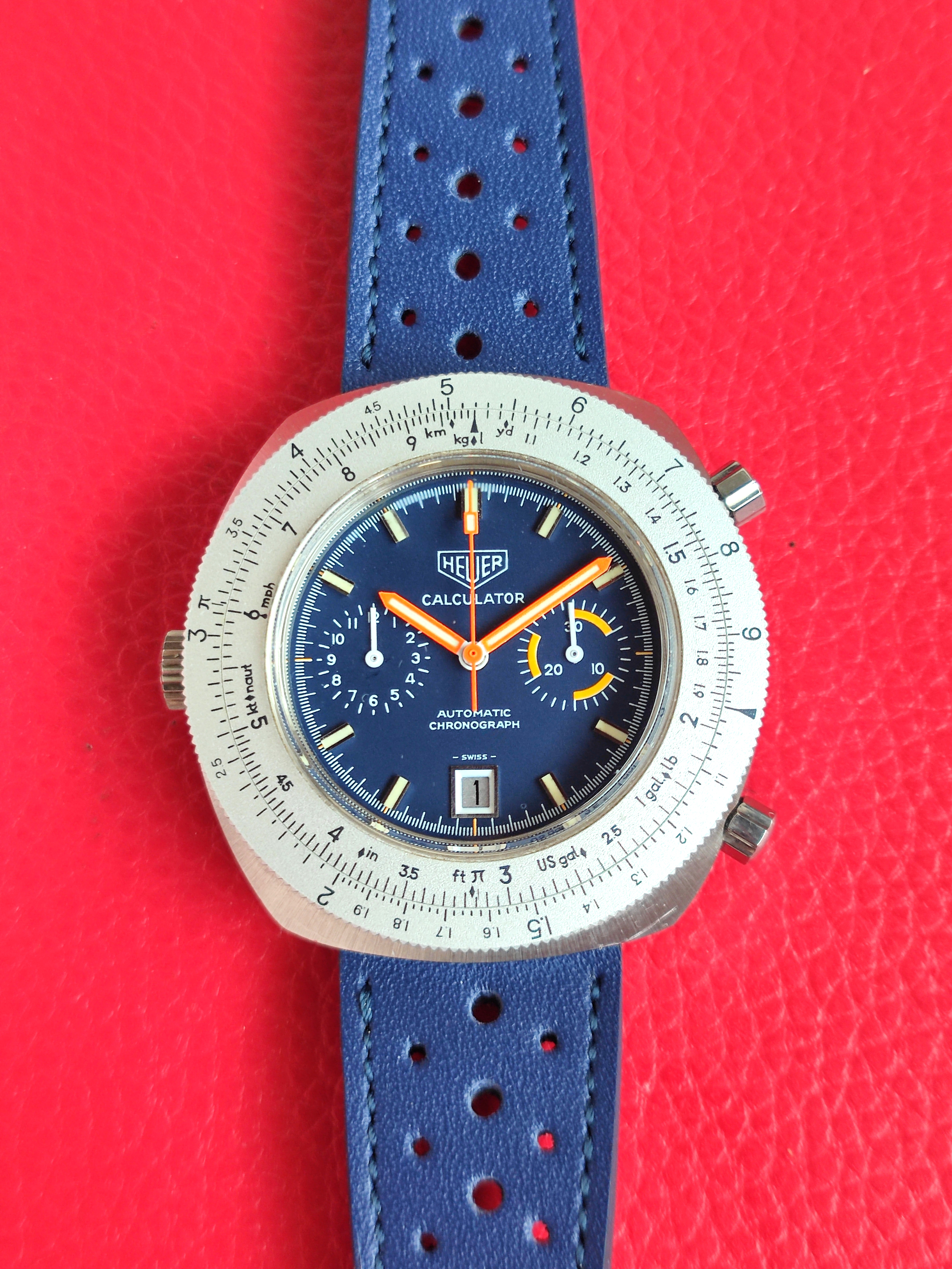 Navy Blue or Black 22mm Rally Strap with buckle for 1970s Heuer Chronographs