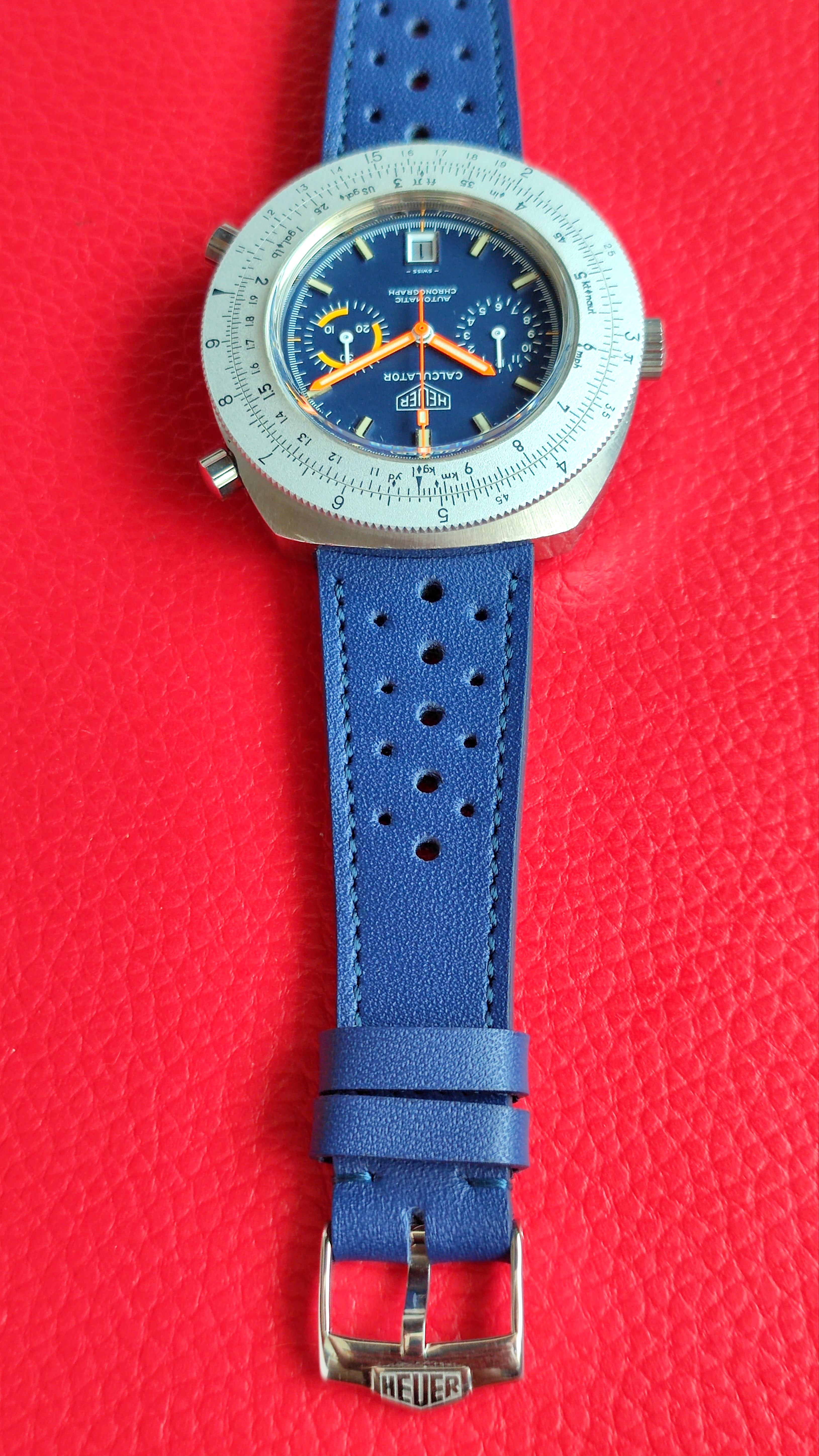 Navy Blue or Black 22mm Rally Strap with buckle for 1970s Heuer Chronographs