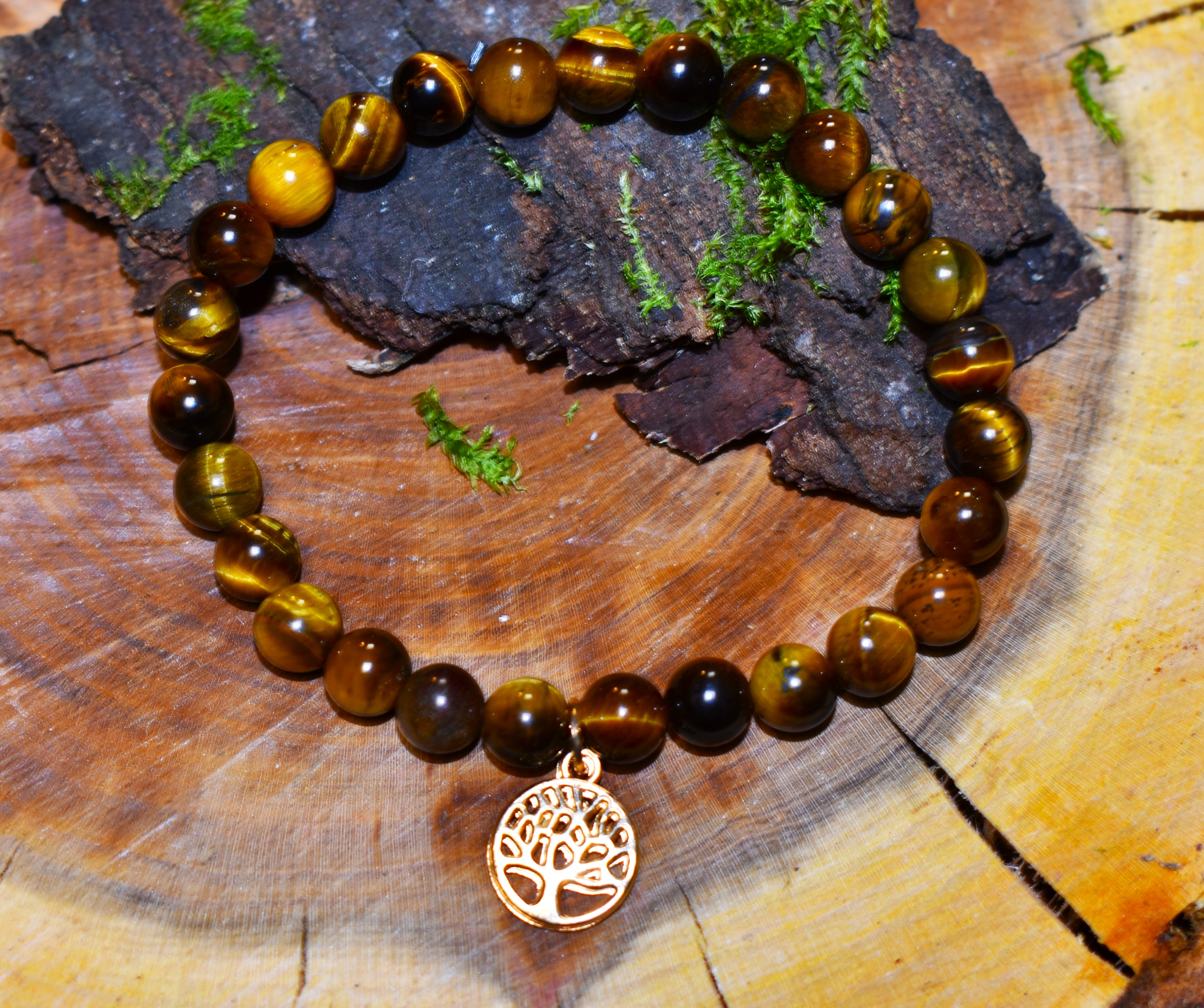 Bracelet  Oeil de tigre arbre de vie doré