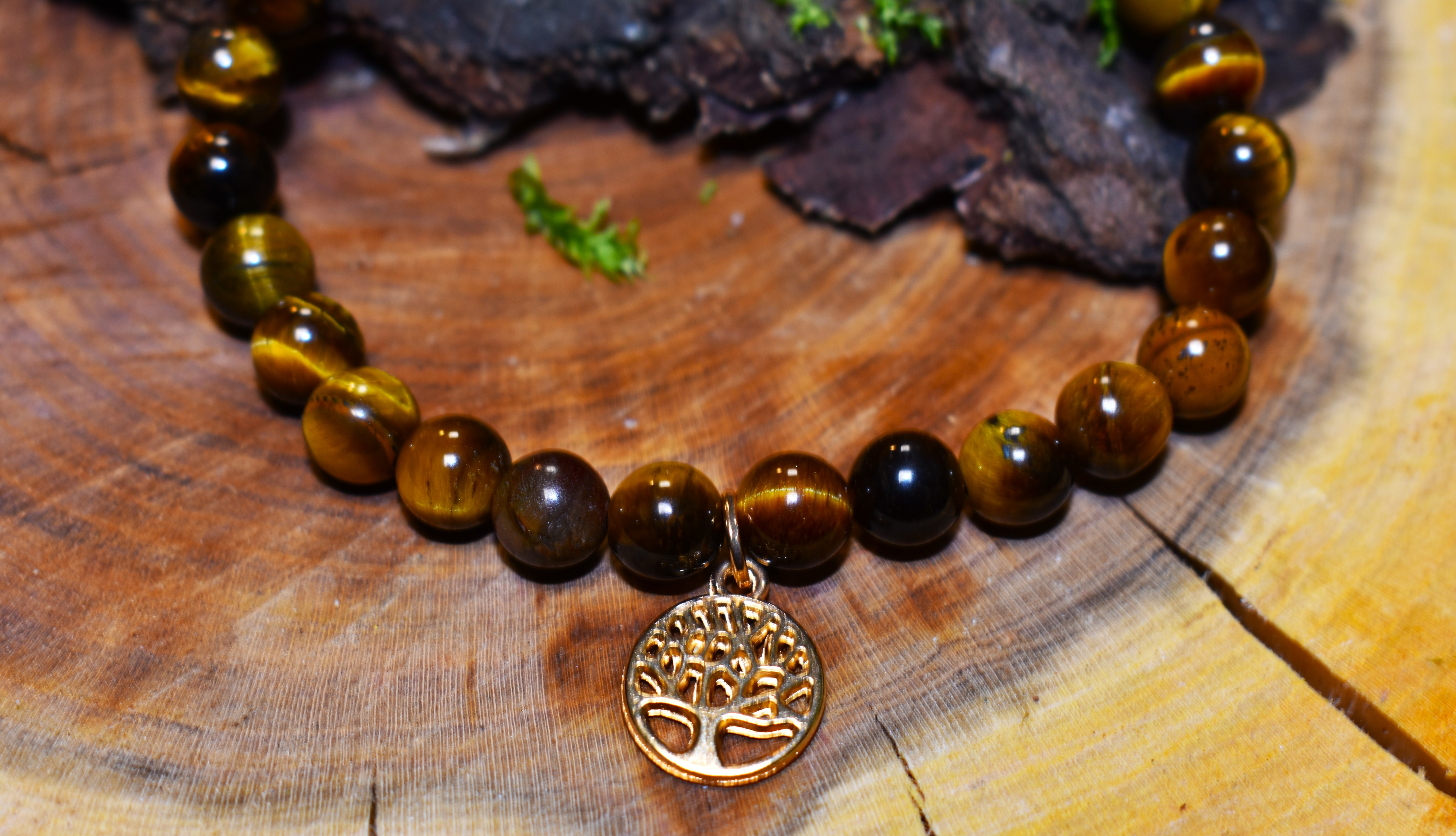 Bracelet  Oeil de tigre arbre de vie doré