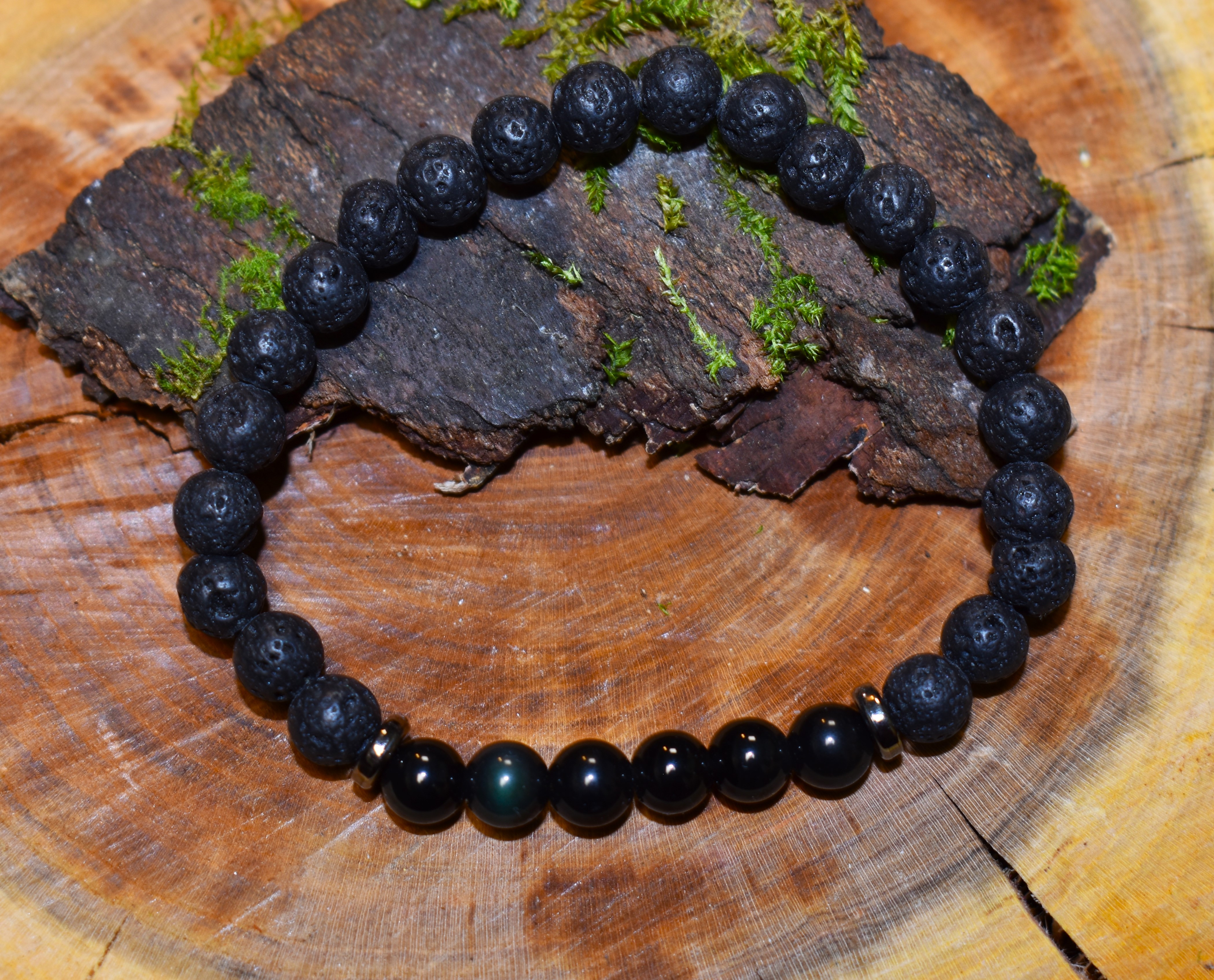 Bracelet Pierres de lave et Obsidiennes