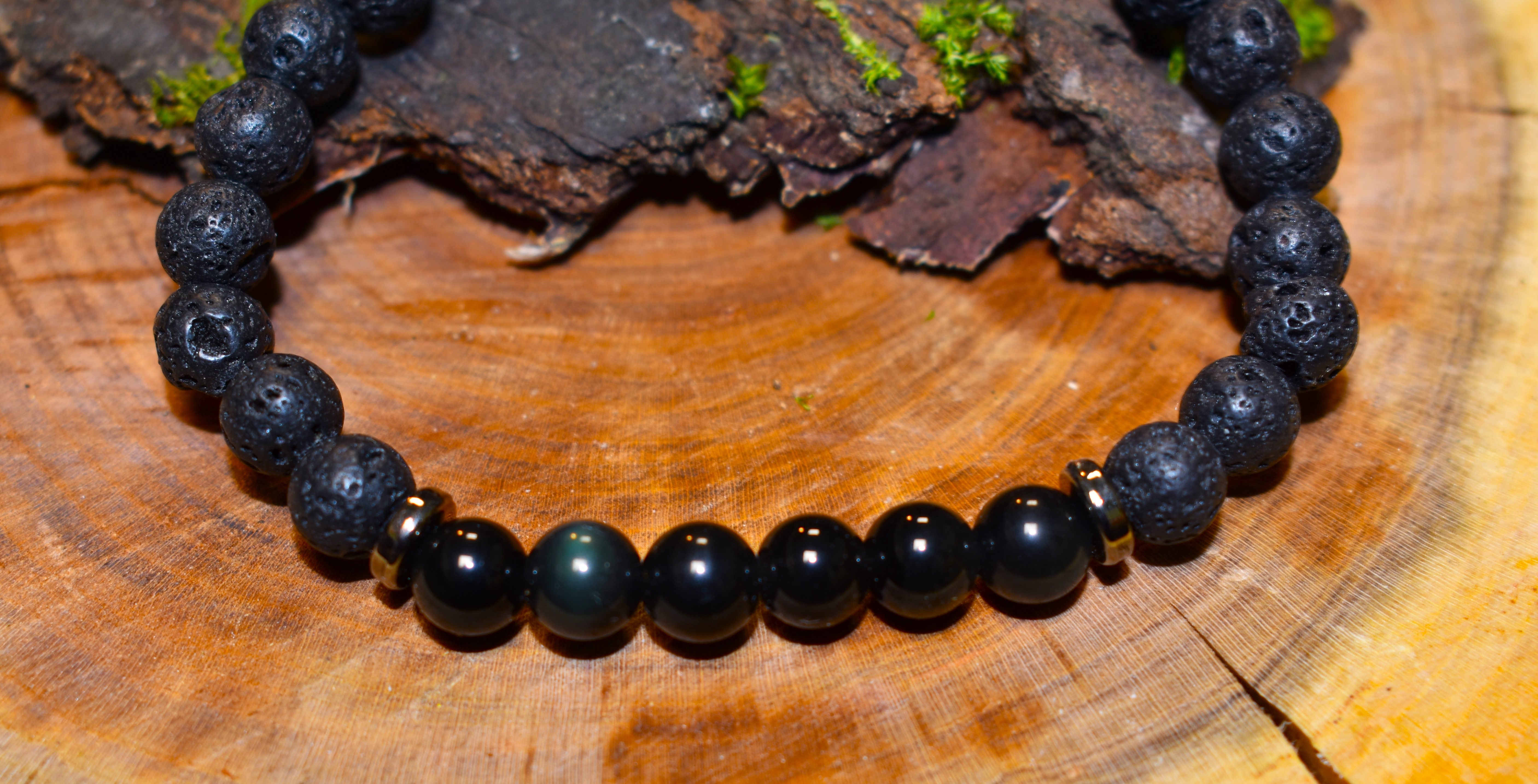 Bracelet Pierres de lave et Obsidiennes