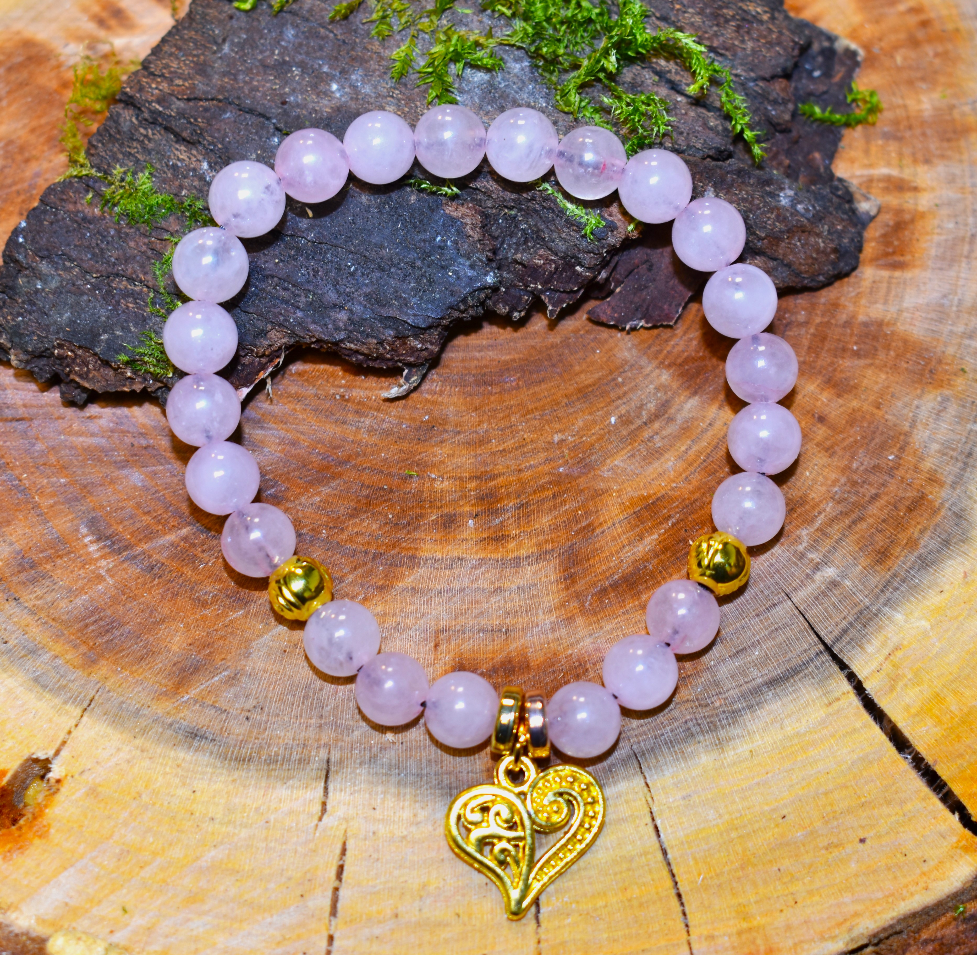 Bracelet  Quartz rose et coeur doré