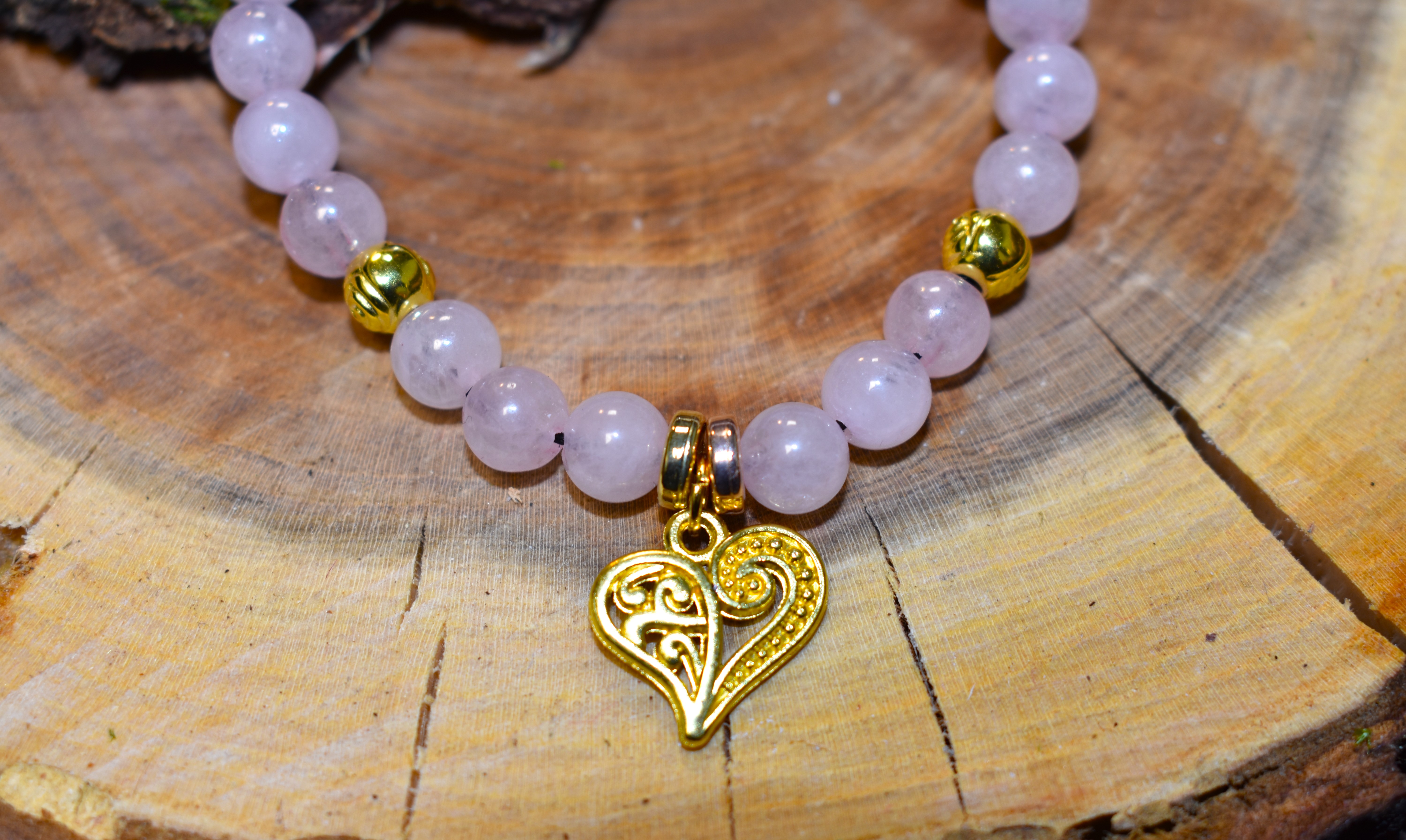 Bracelet  Quartz rose et coeur doré
