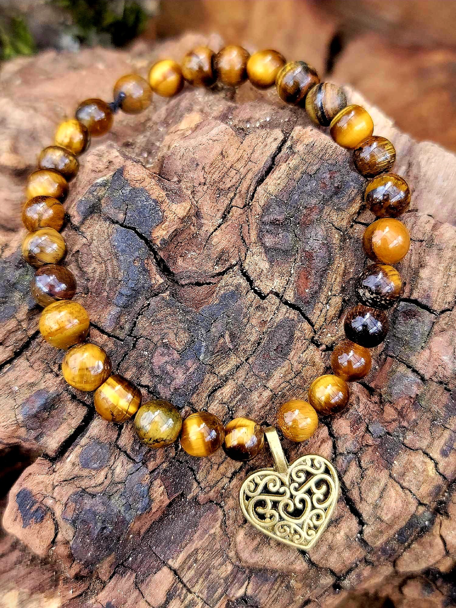 Bracelet Oeil de tigre coeur doré